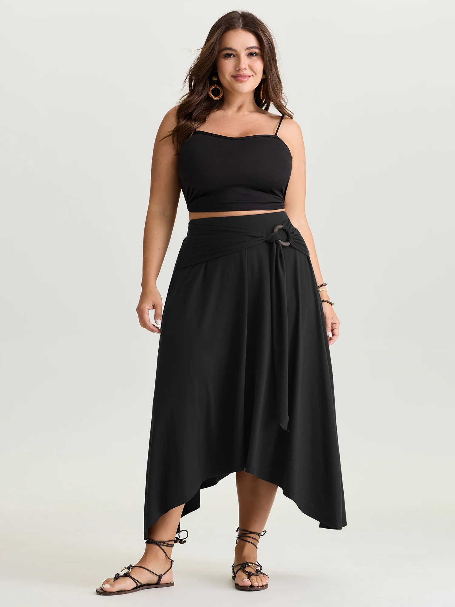 Supersoft Ring Detail Tie Asymmetrical Hem Midi Skirt - Image 9