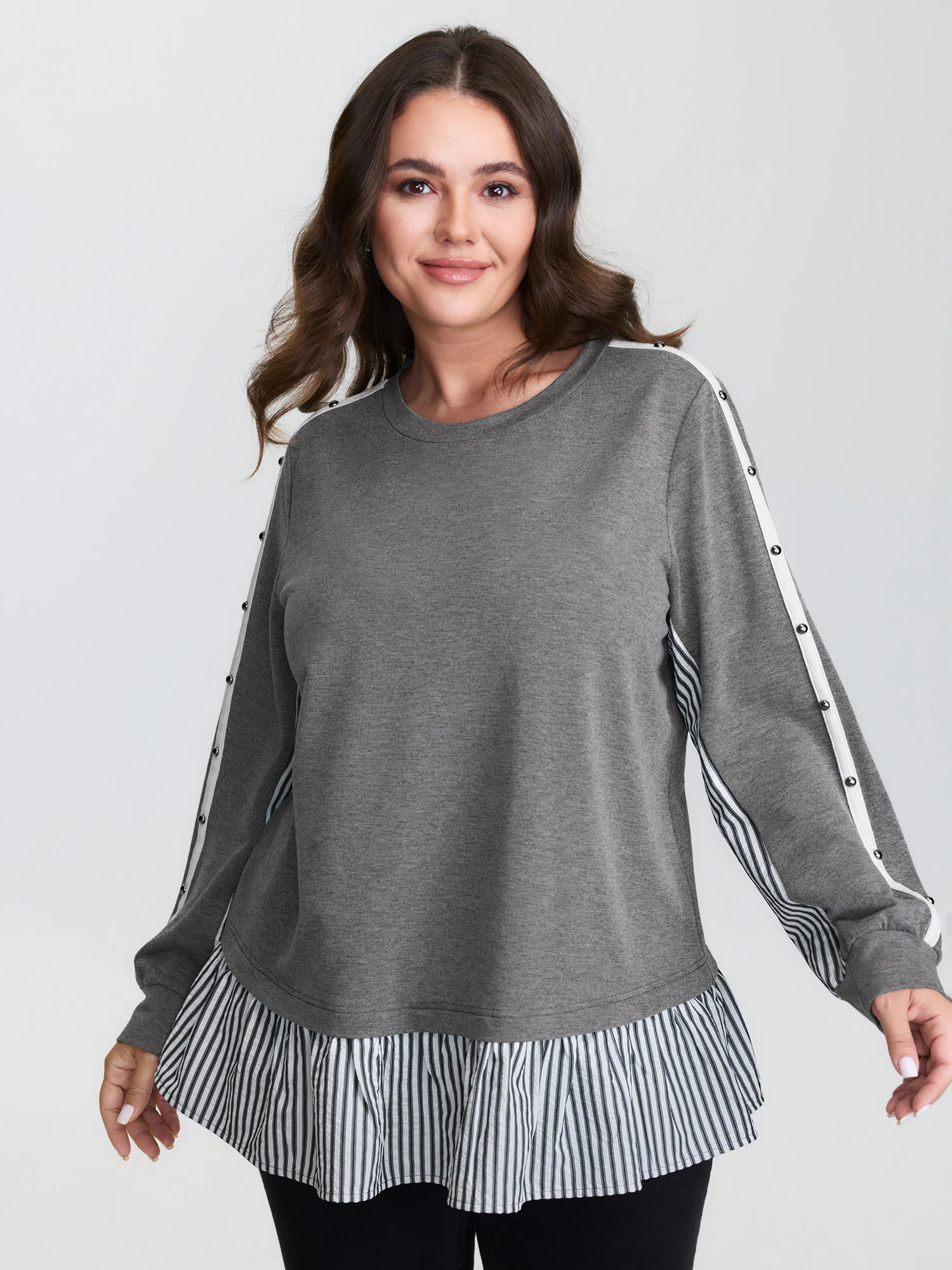 Supersoft Rivets Layered Color Contrast Sweatshirt - Image 2