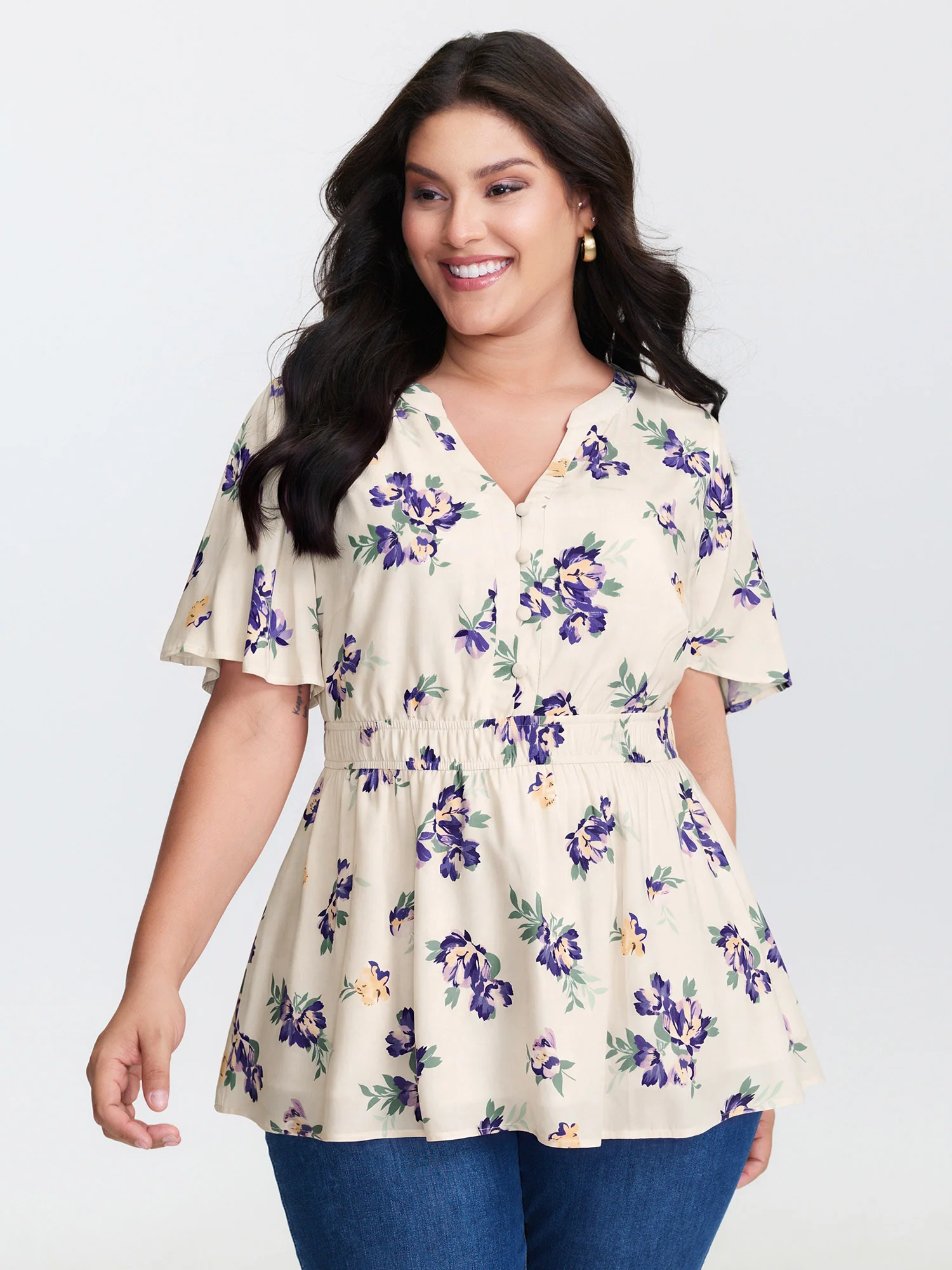 Supersoft Rose Print V-Neck Blouse - Image 8