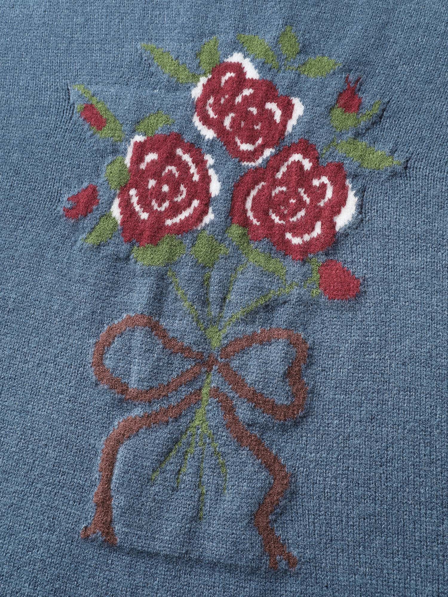 Supersoft Rosy Motif Contrast Round Neck Pullover - Image 5
