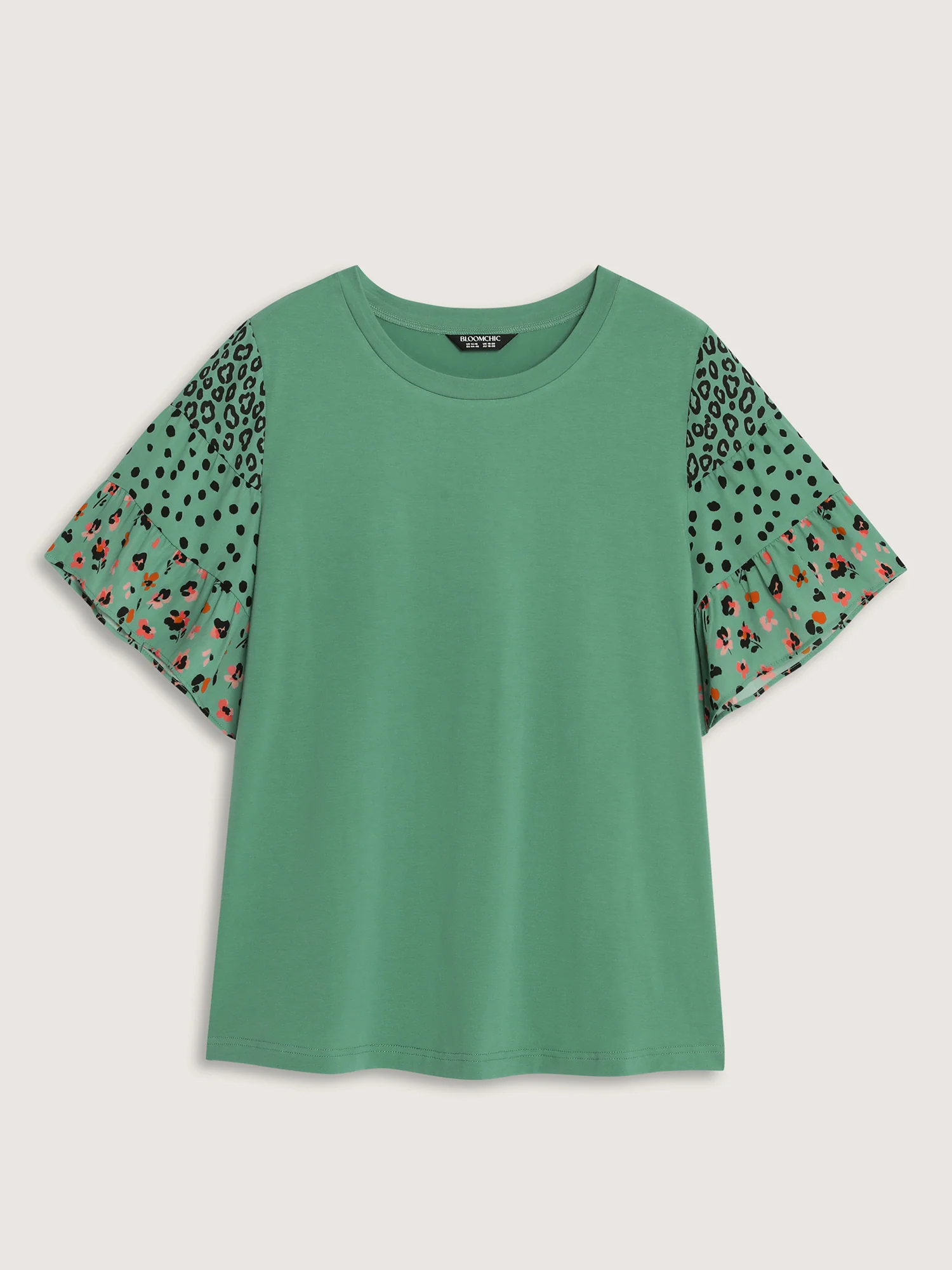 Supersoft Round Neck Color Block Floral Sleeve T-Shirt - Image 6