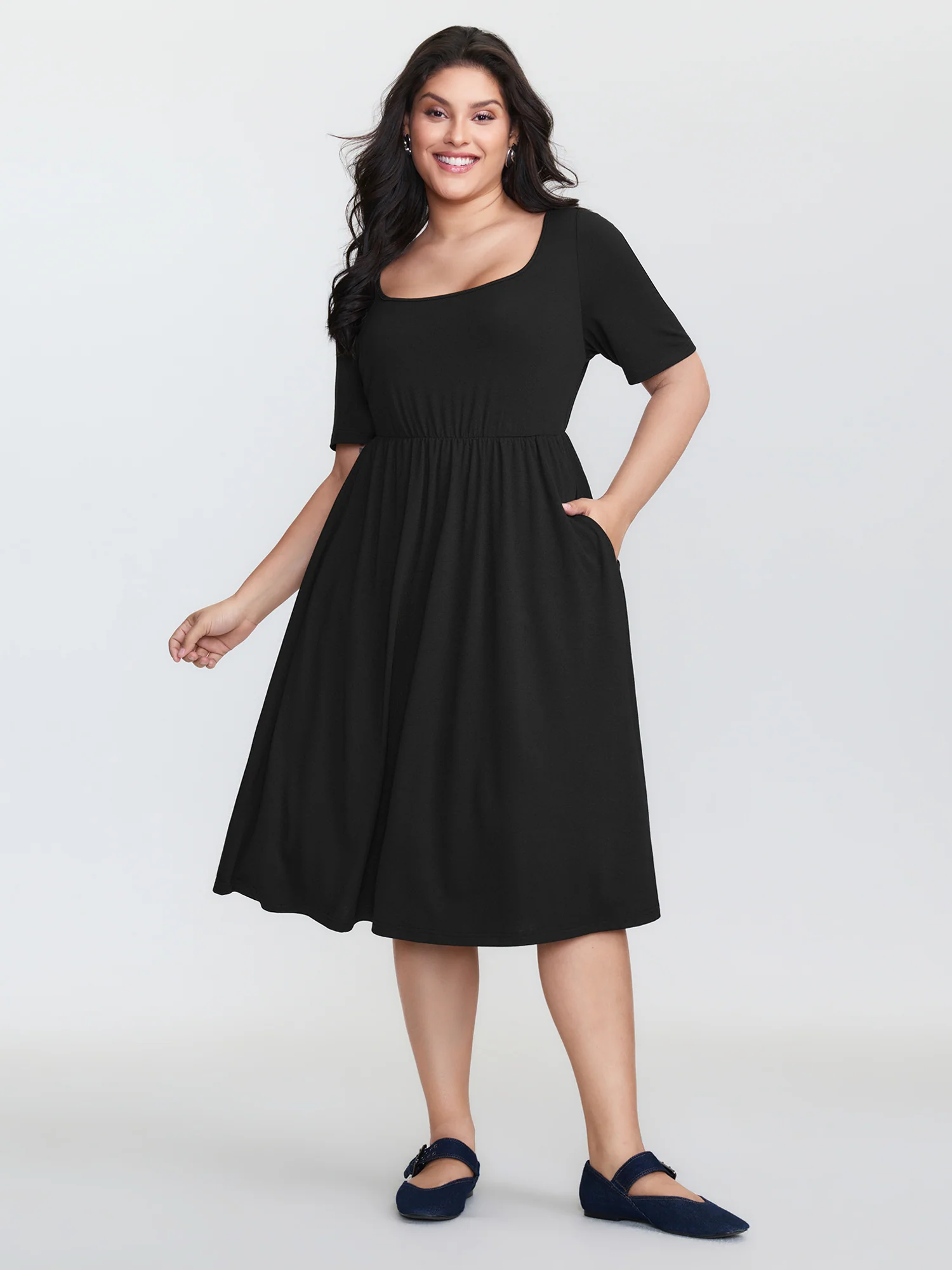 Supersoft Round Neckline Plain Midi Dress - Image 3