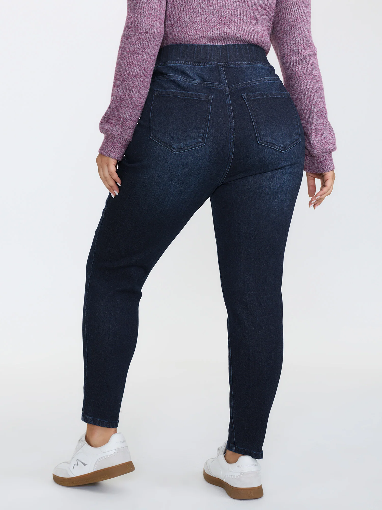 Contrast Elastic Waistband Cropped Jeans - Image 5