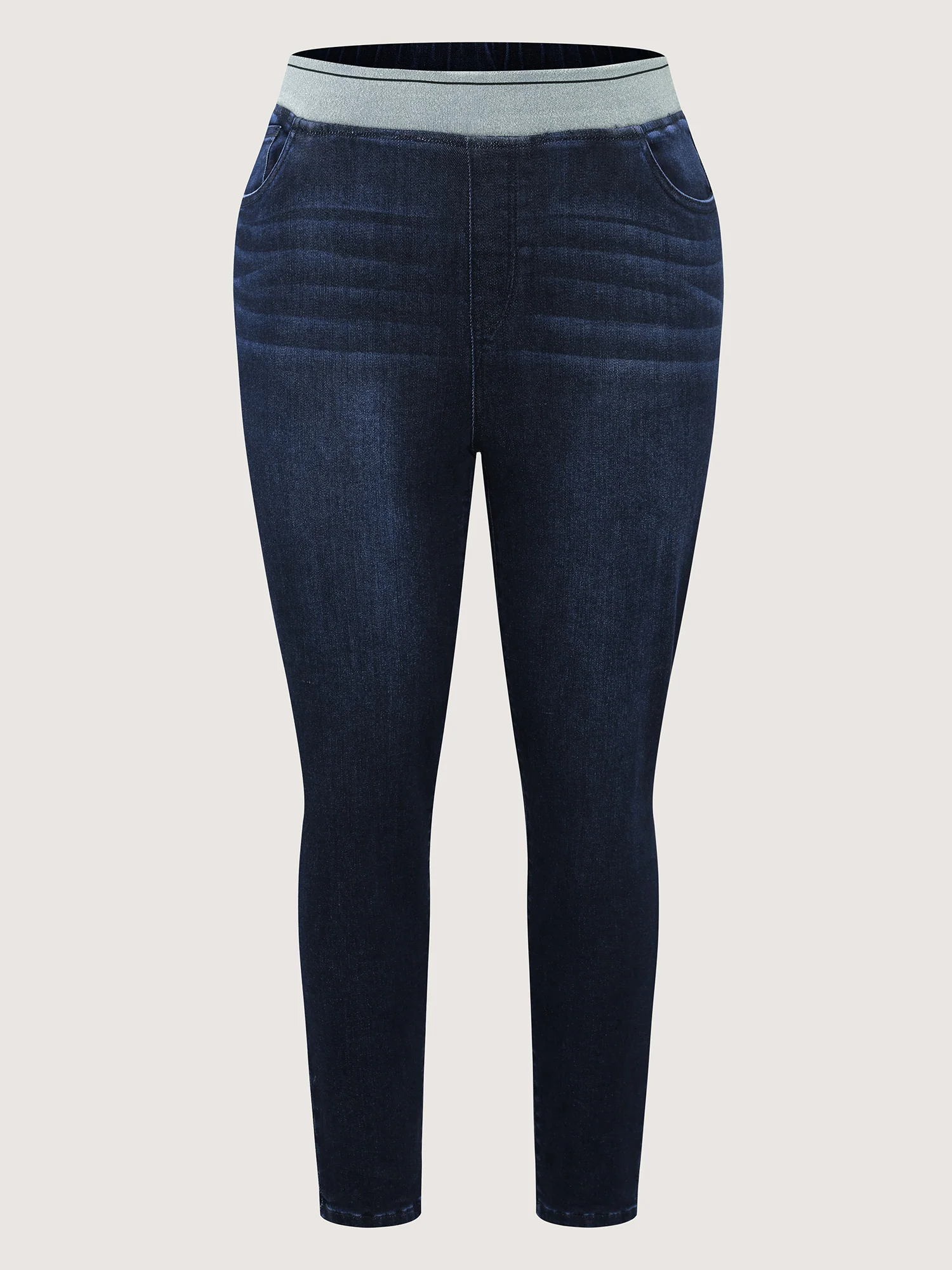 Contrast Elastic Waistband Cropped Jeans - Image 8