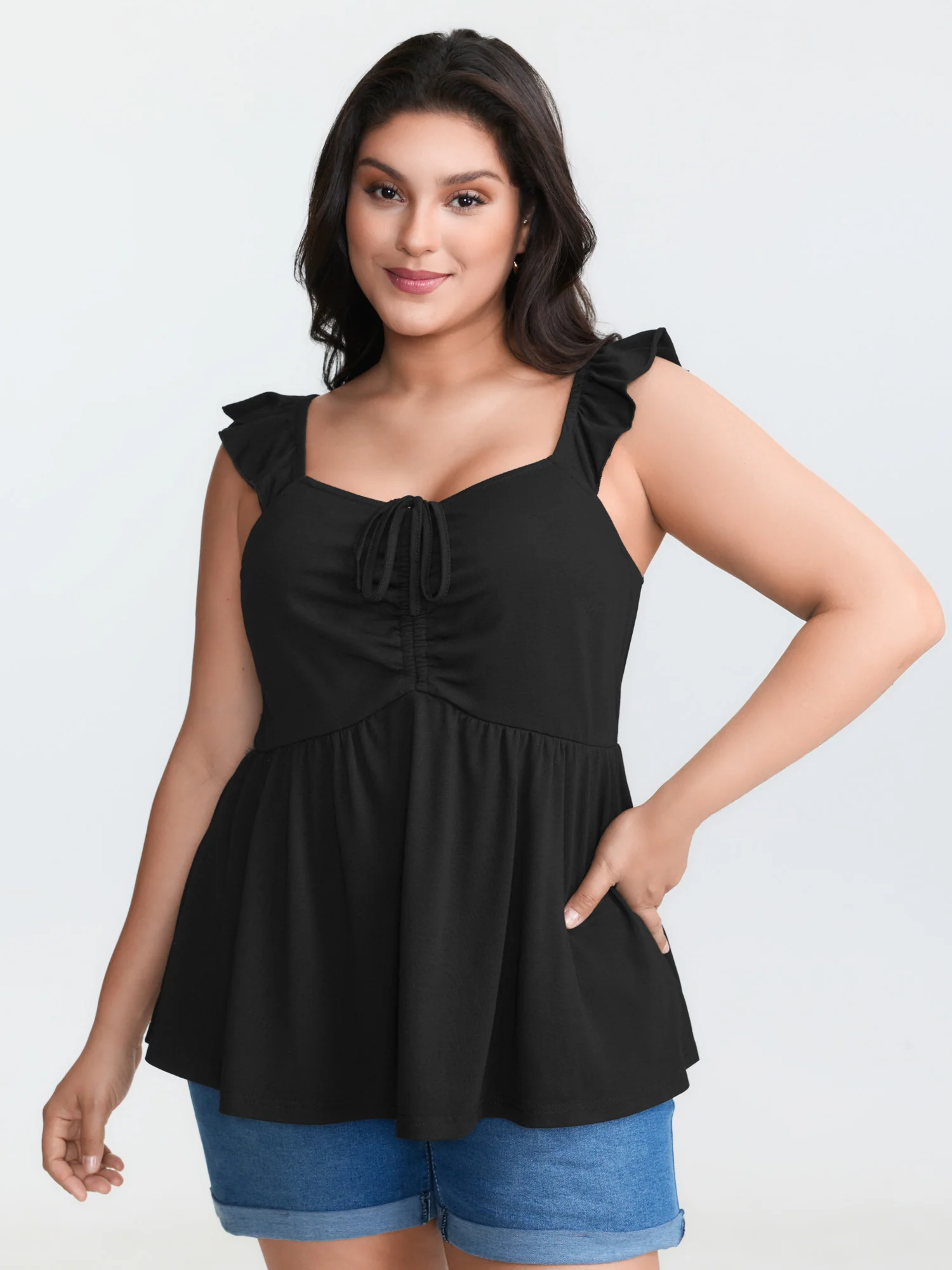 Supersoft Ruched Cinched-Flared Tank Top