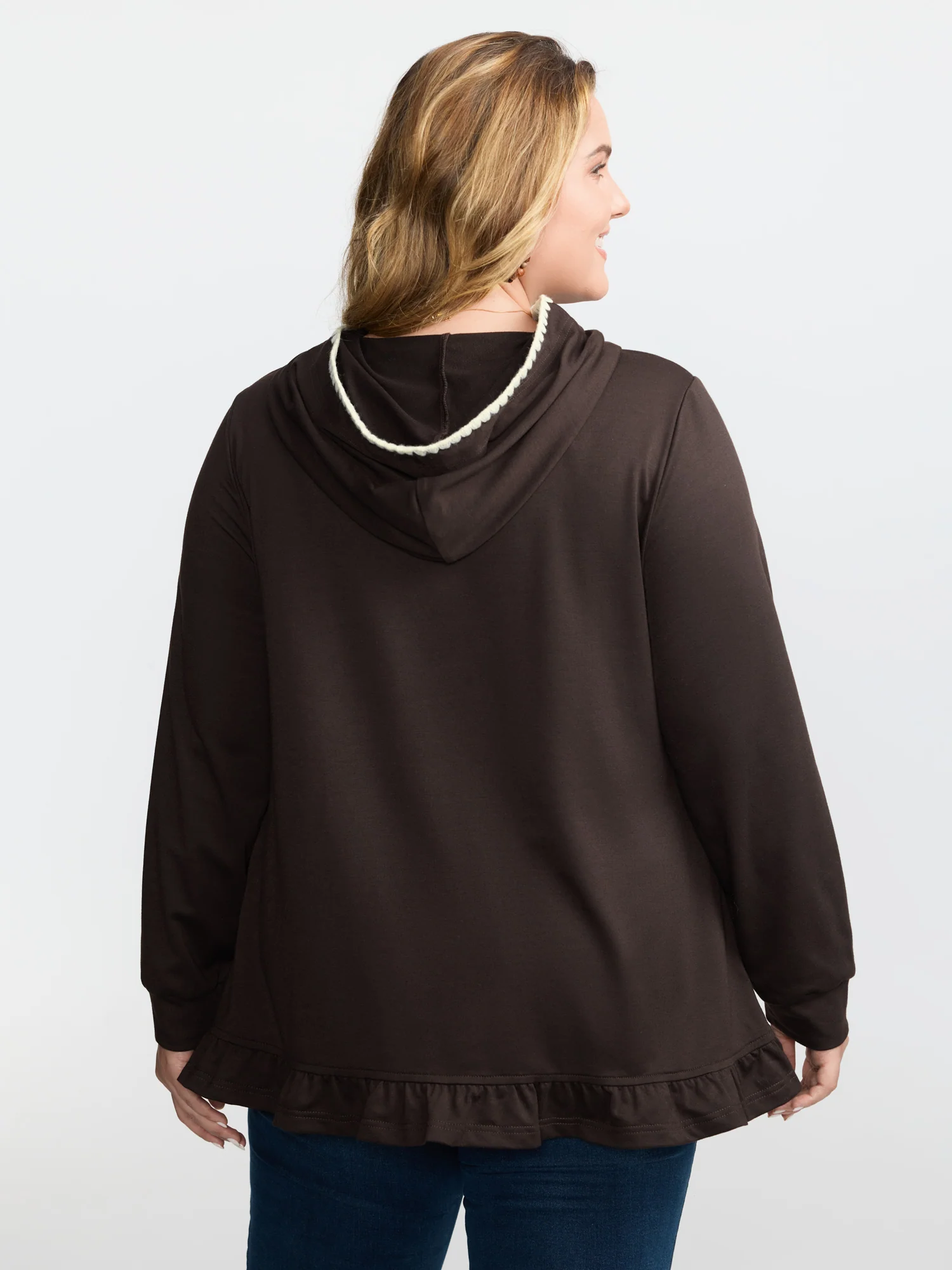 Supersoft Ruffled Edge Embroidered Hoodie - Image 4