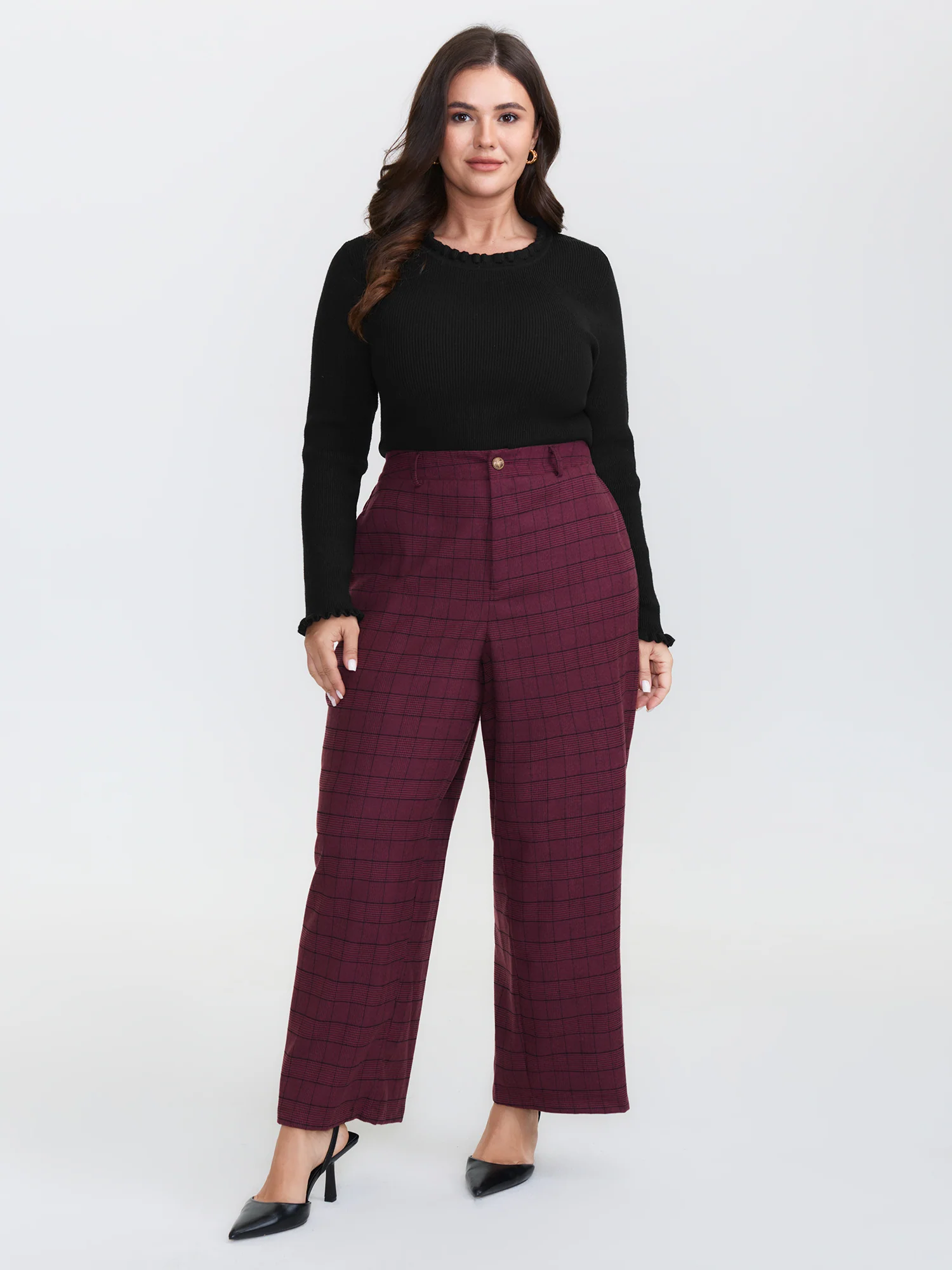 Supersoft Ruffled Neck Fitted Solid Pullover - Image 3
