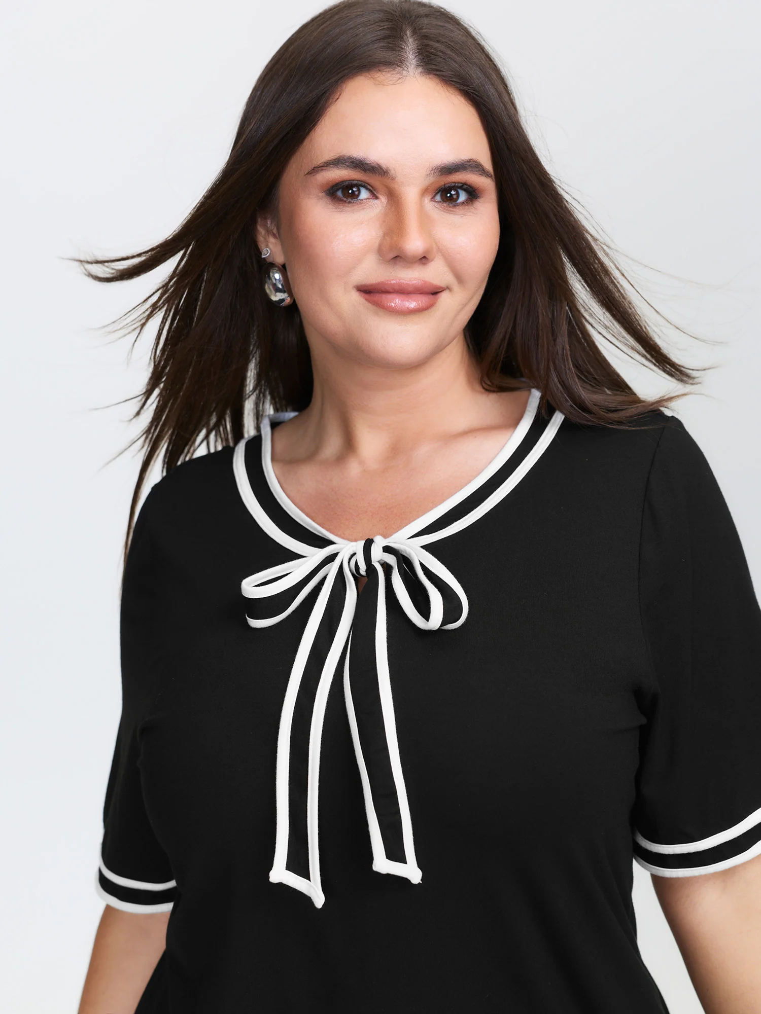 Supersoft Sailor Neck-Tie Contrast Knit Top - Image 3
