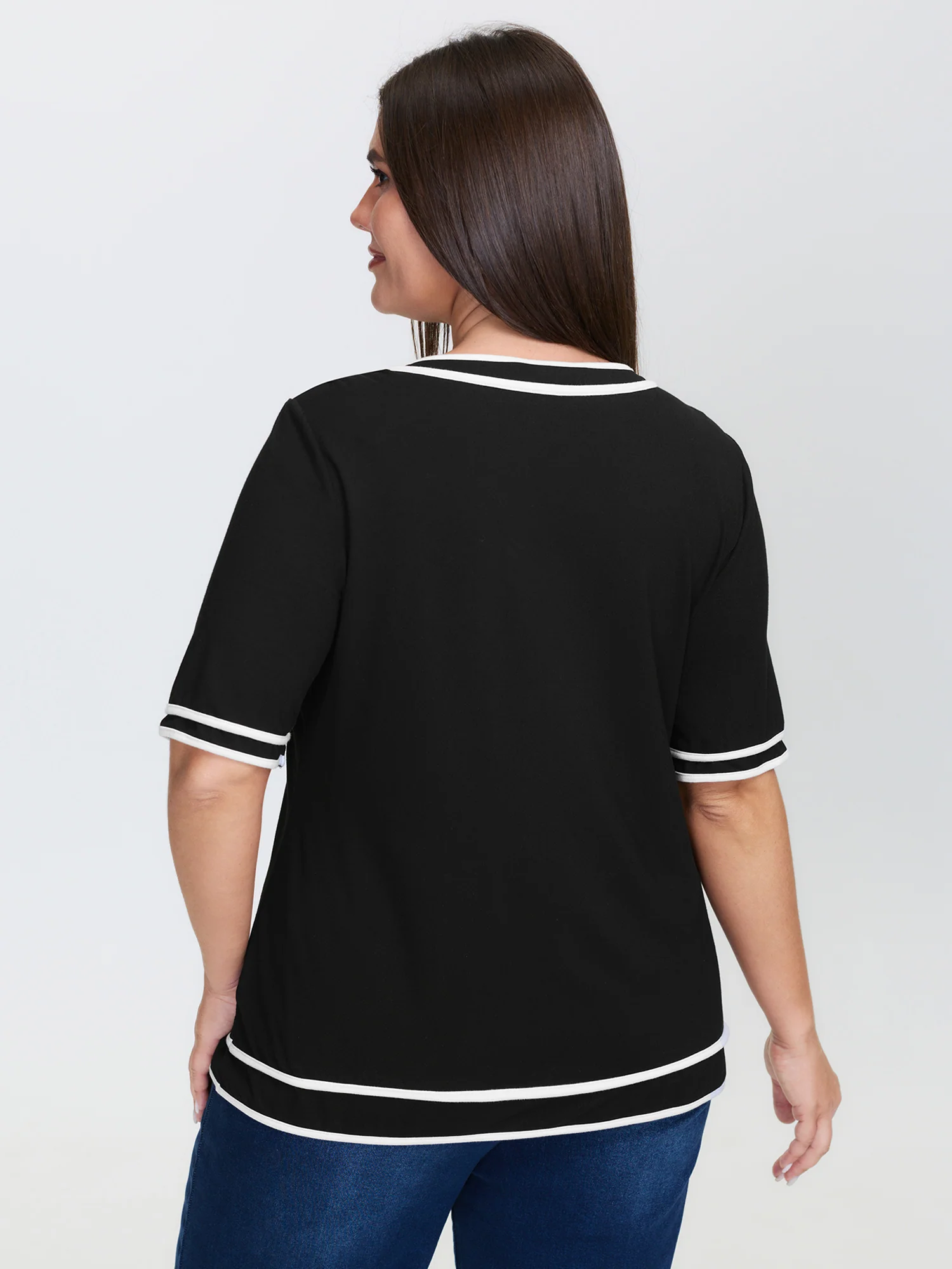 Supersoft Sailor Neck-Tie Contrast Knit Top - Image 4