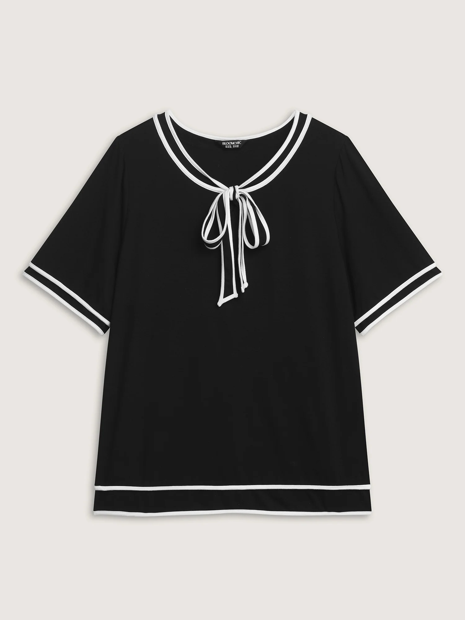 Supersoft Sailor Neck-Tie Contrast Knit Top - Image 7