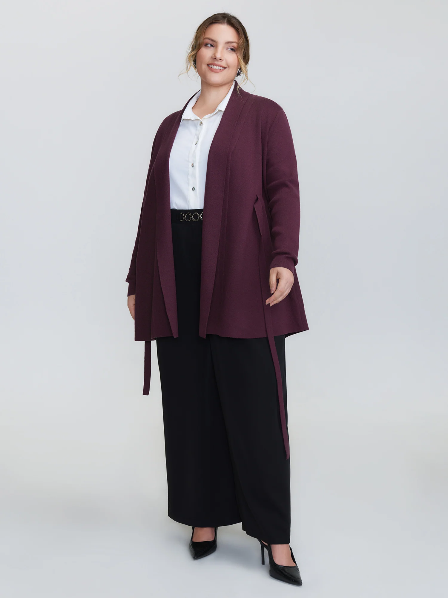 Supersoft Shawl Collar Belted Knit Cardigan - Image 3
