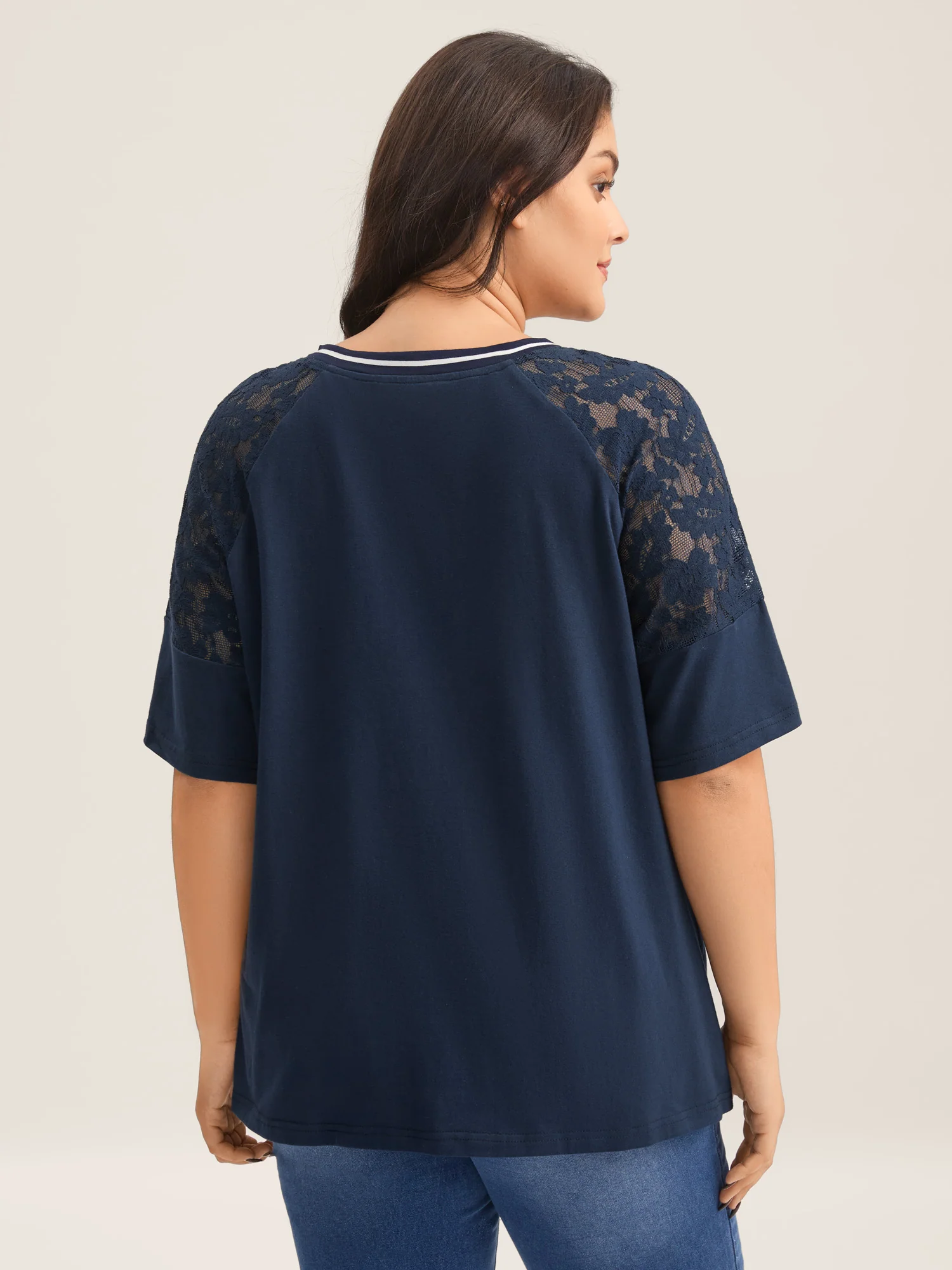 Supersoft Sheer Floral Sleeve V-Neck T-Shirt - Image 4