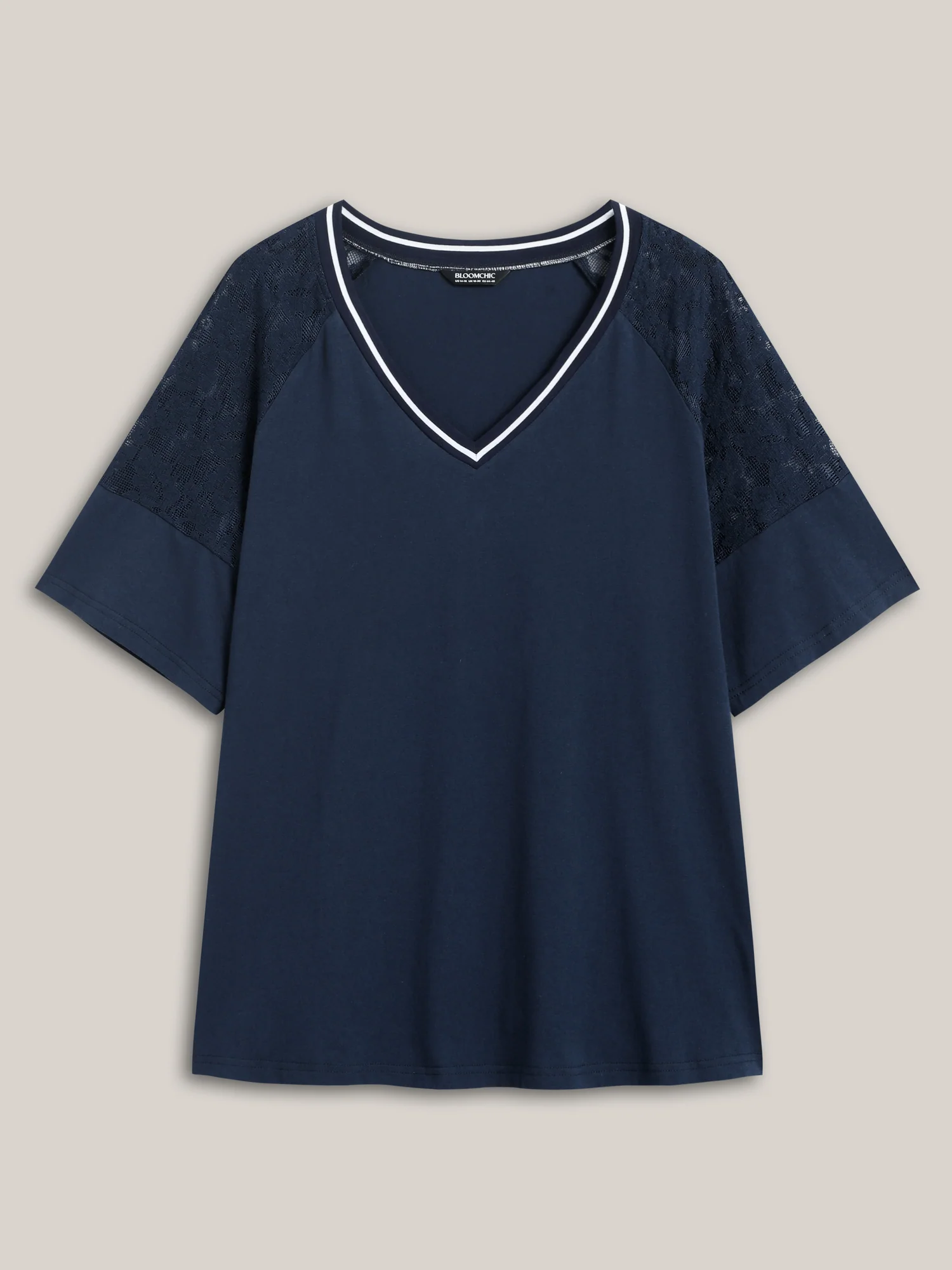 Supersoft Sheer Floral Sleeve V-Neck T-Shirt - Image 6
