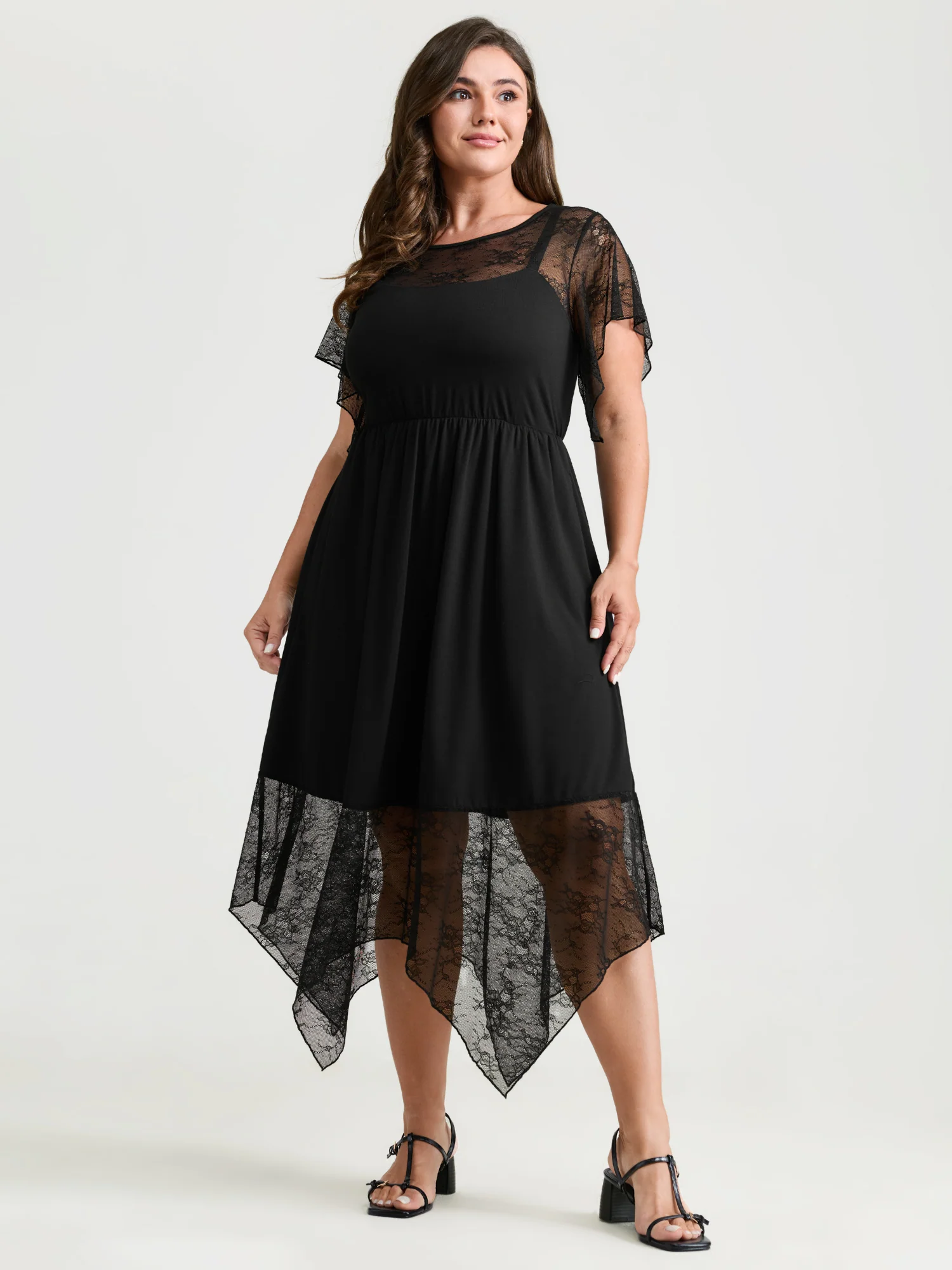 Supersoft Sheer Lace Neckline Maxi Dress