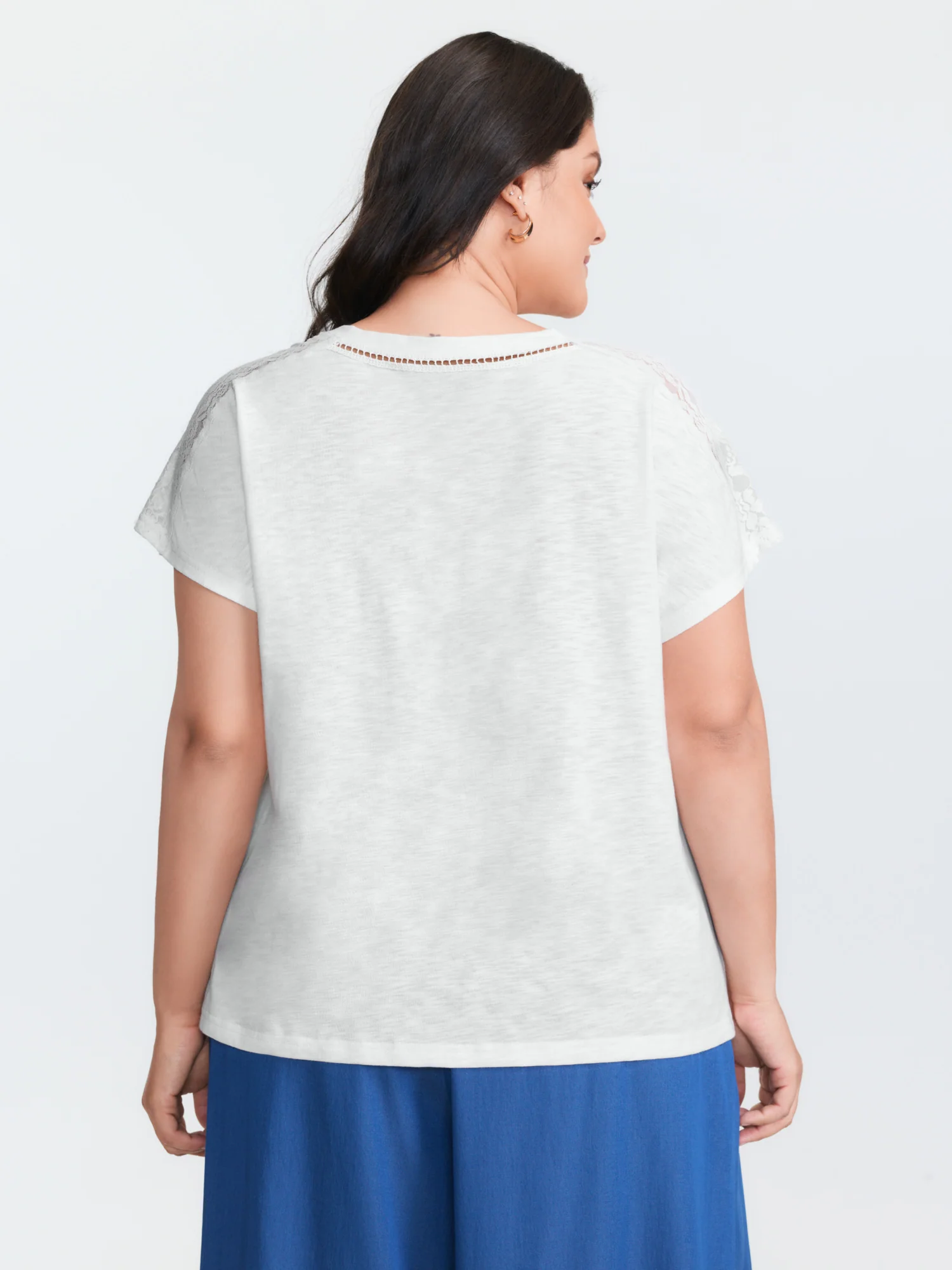 Supersoft Sheer Lace Shoulder V-Neck T-Shirt - Image 4