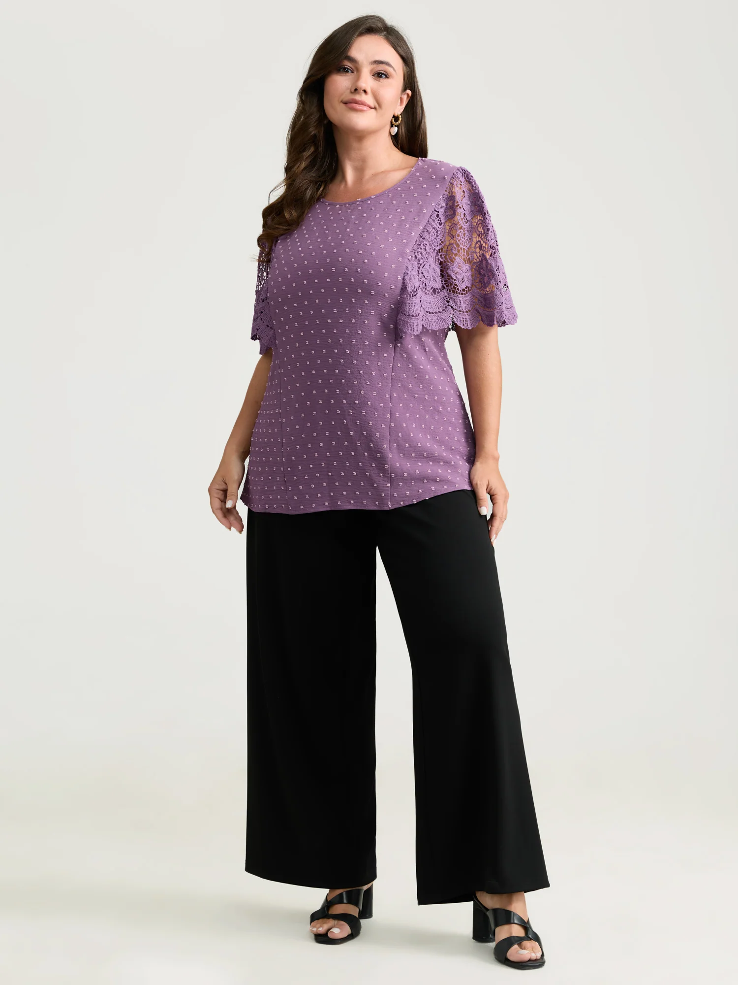 Supersoft Sheer Lace Sleeve Cinched Blouse - Image 3