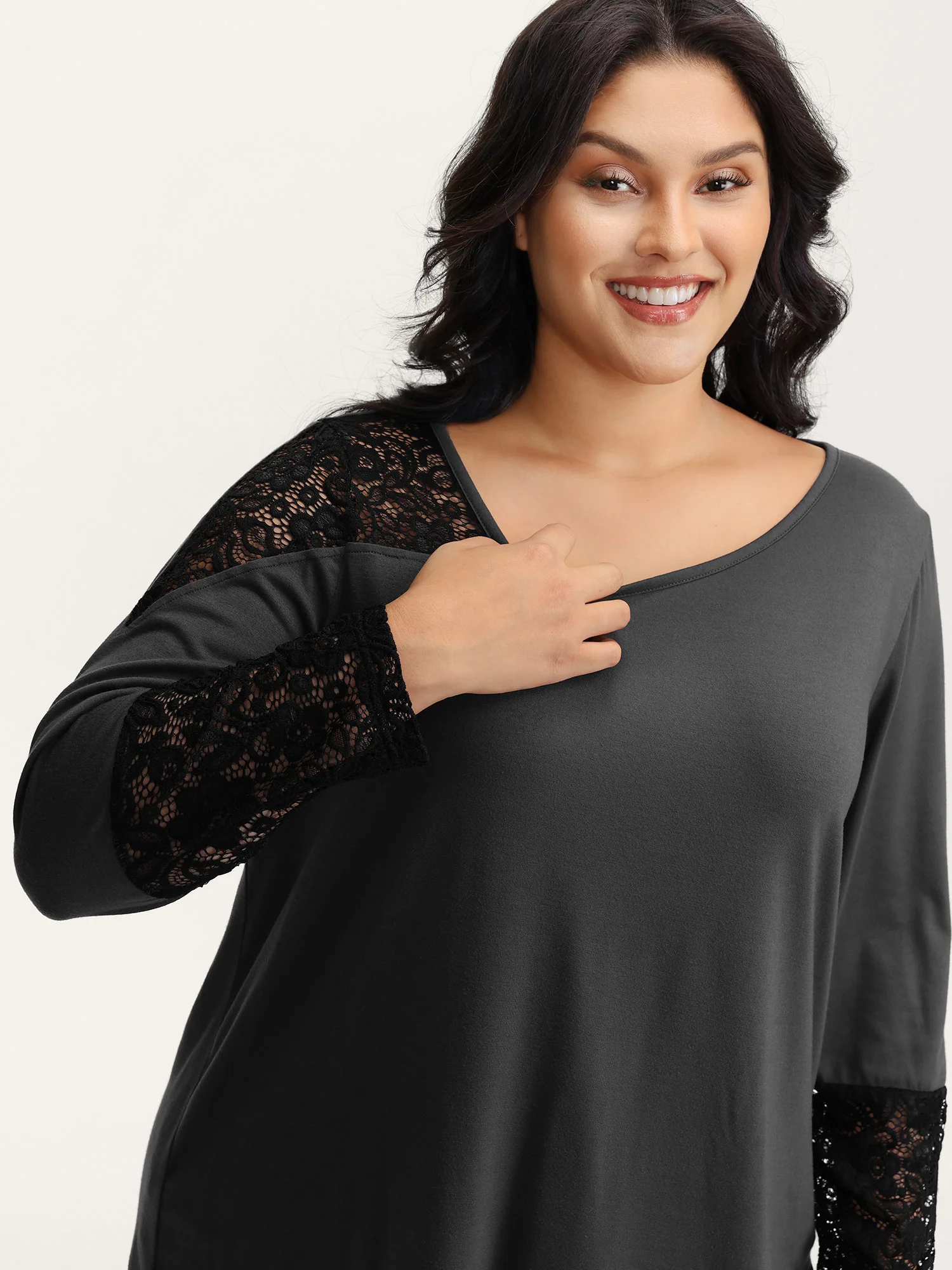 Supersoft Sheer Lace Solid T-Shirt - Image 2