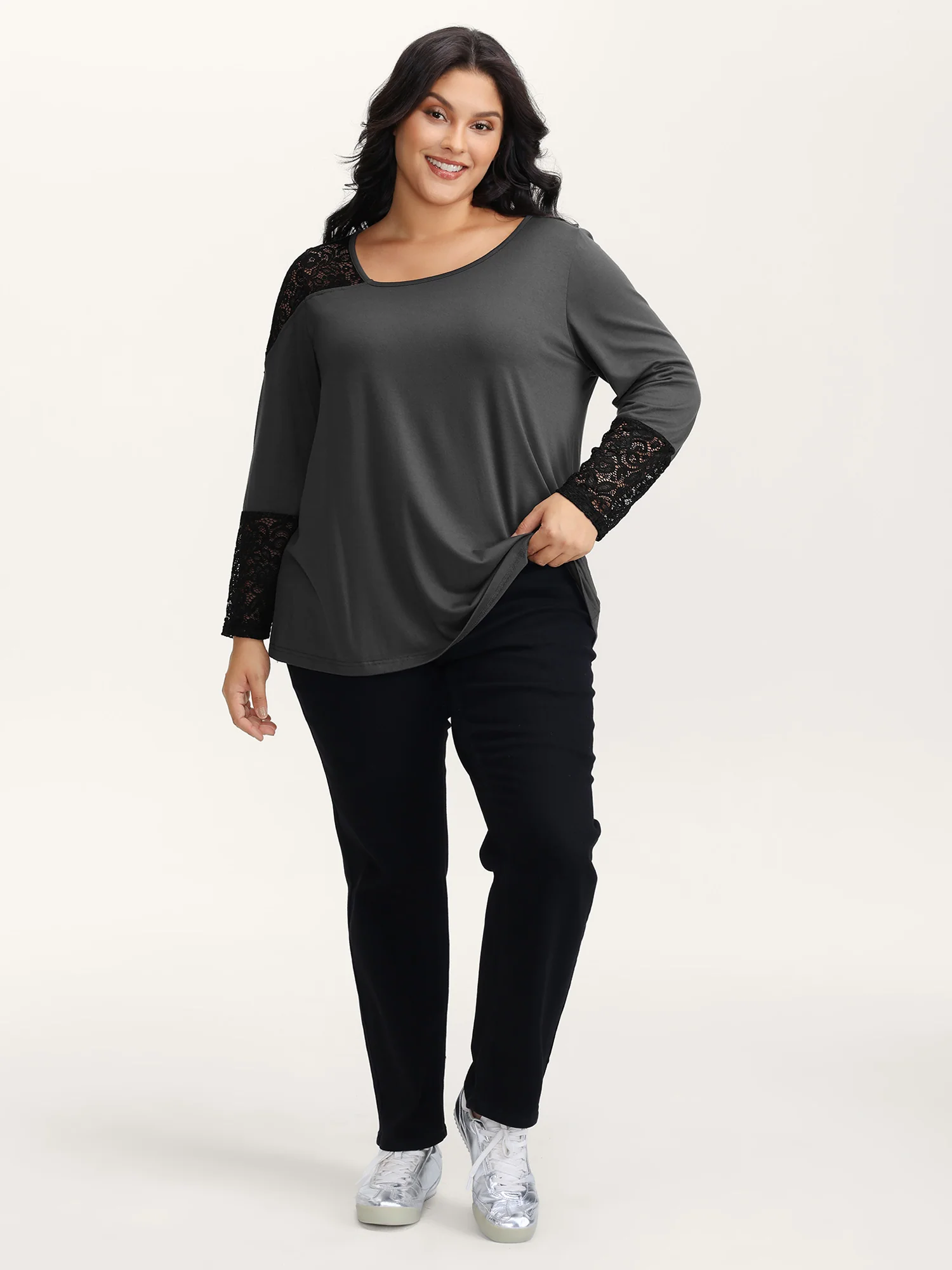 Supersoft Sheer Lace Solid T-Shirt - Image 3