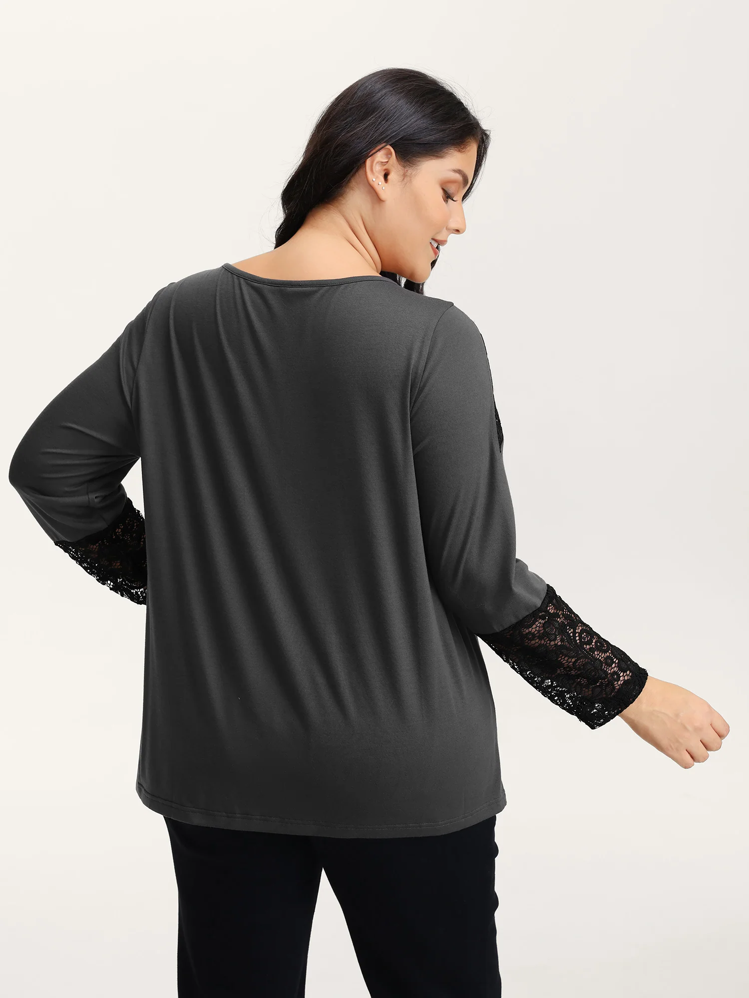 Supersoft Sheer Lace Solid T-Shirt - Image 4