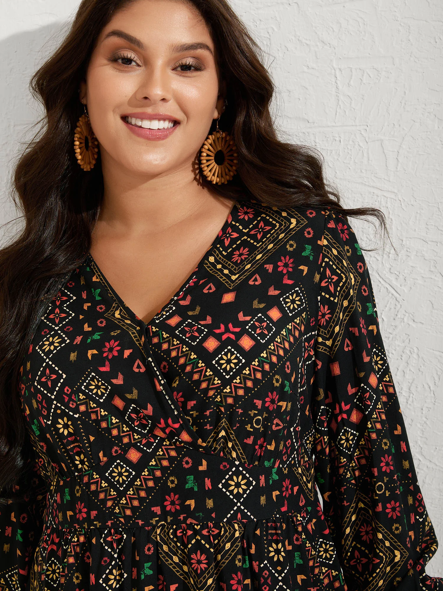 Supersoft Shirred Boho Collage Midi Dress - Image 2