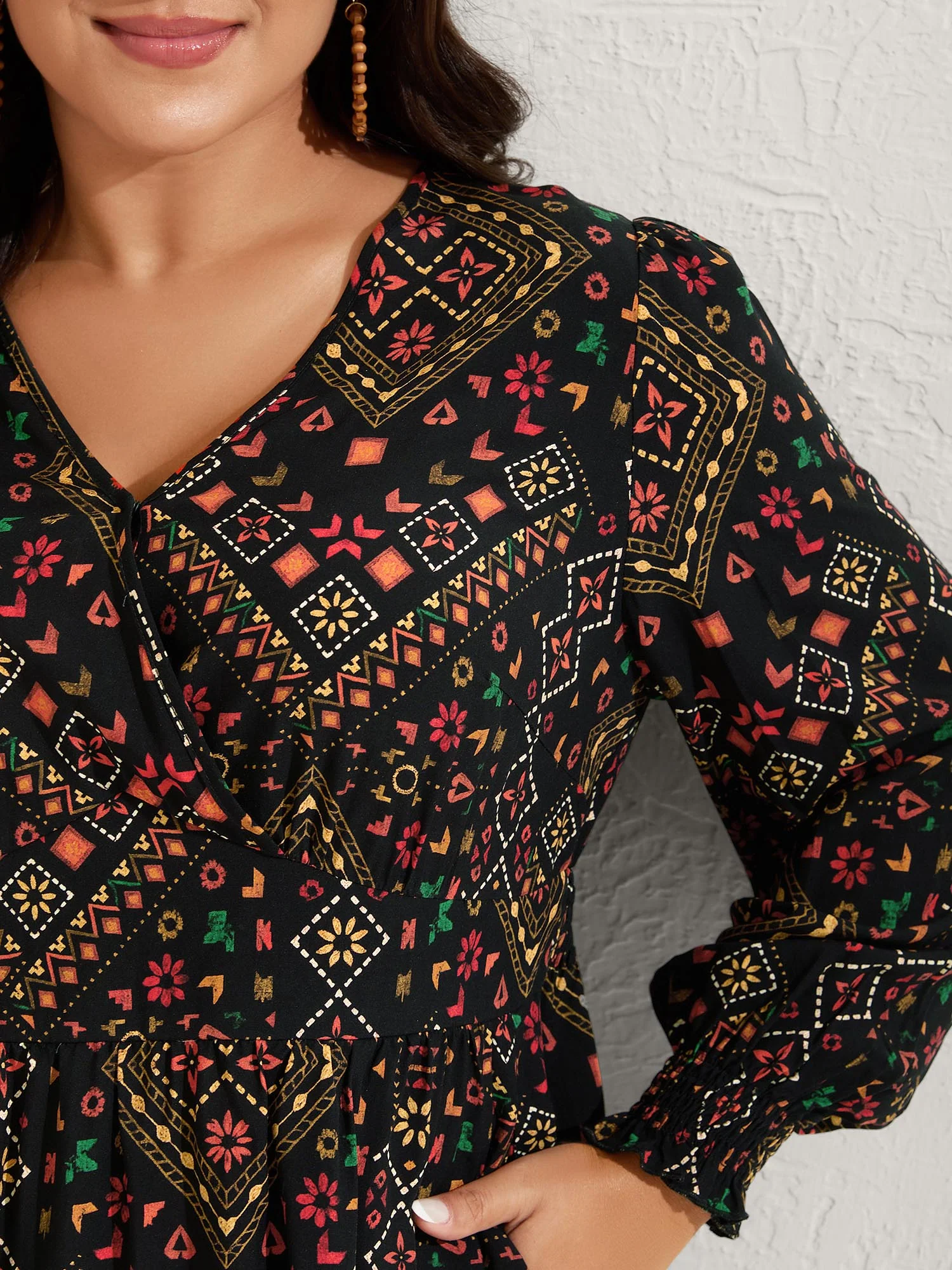 Supersoft Shirred Boho Collage Midi Dress - Image 3