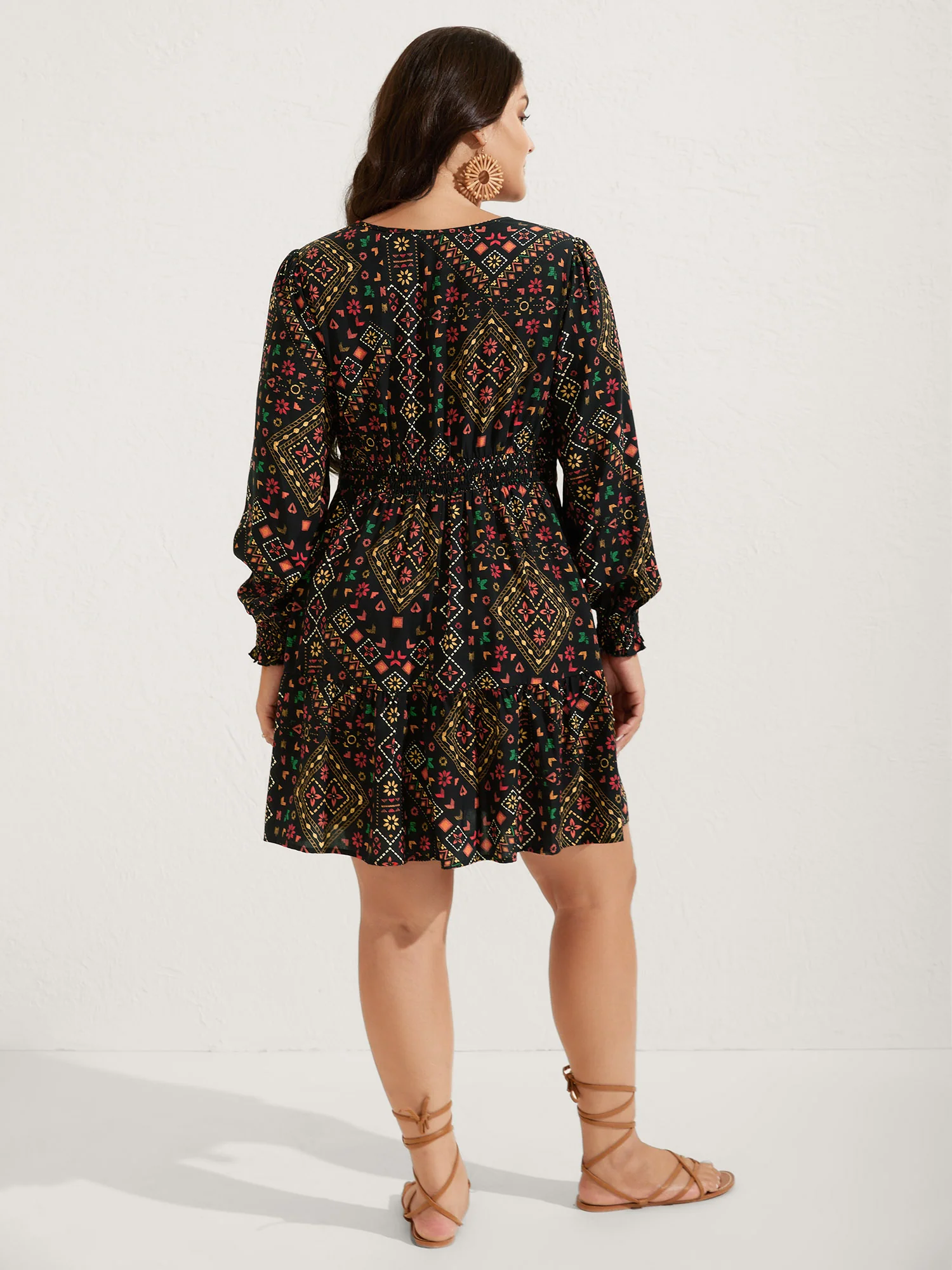 Supersoft Shirred Boho Collage Midi Dress - Image 4