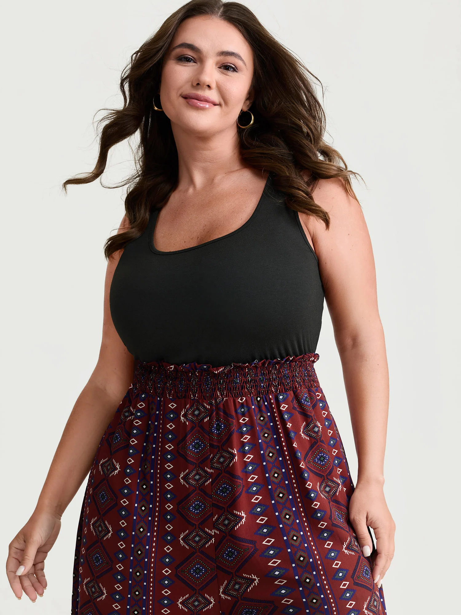 Supersoft Shirred Boho Contrast Print Jumpsuit - Image 2