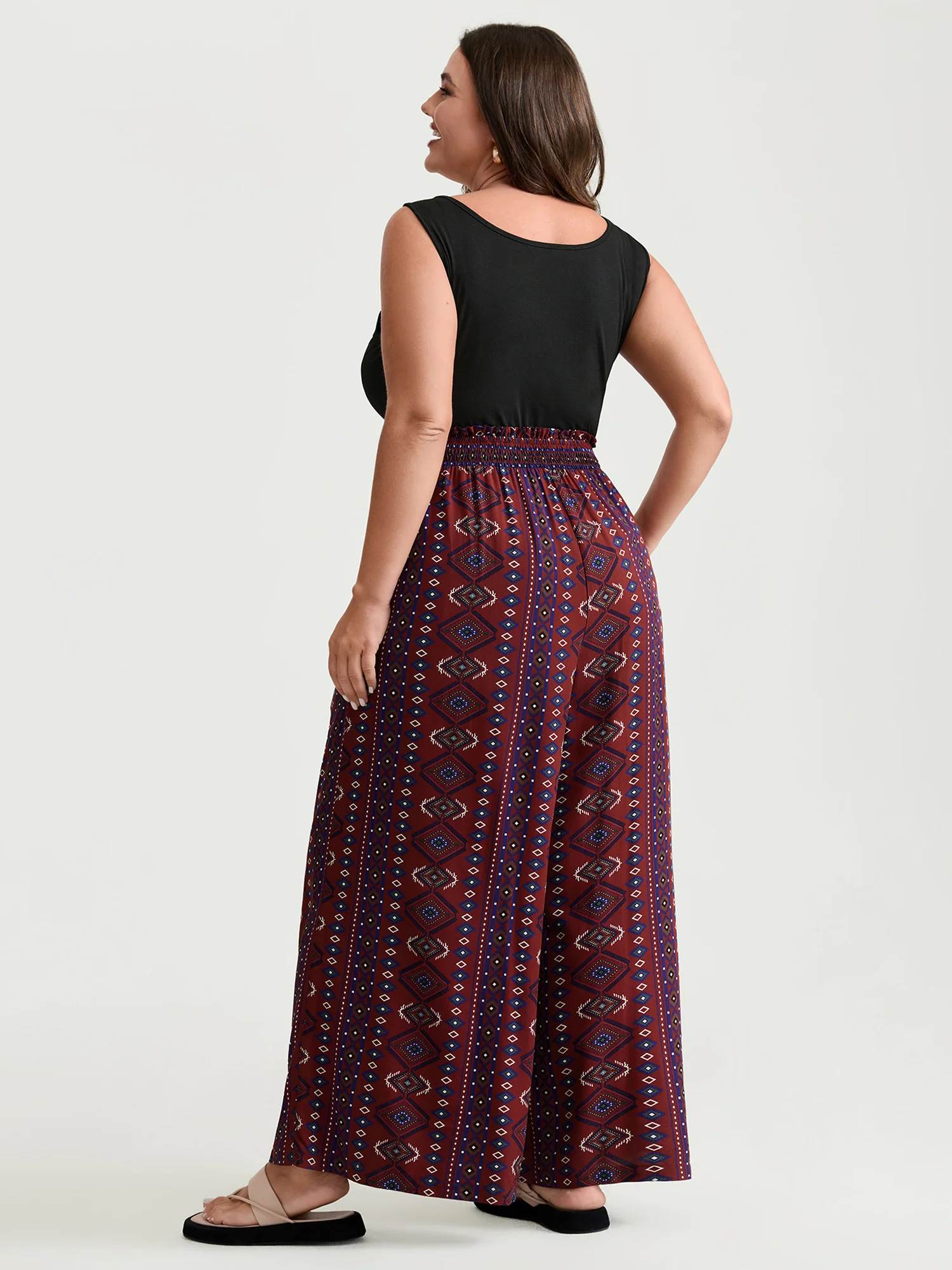 Supersoft Shirred Boho Contrast Print Jumpsuit - Image 4