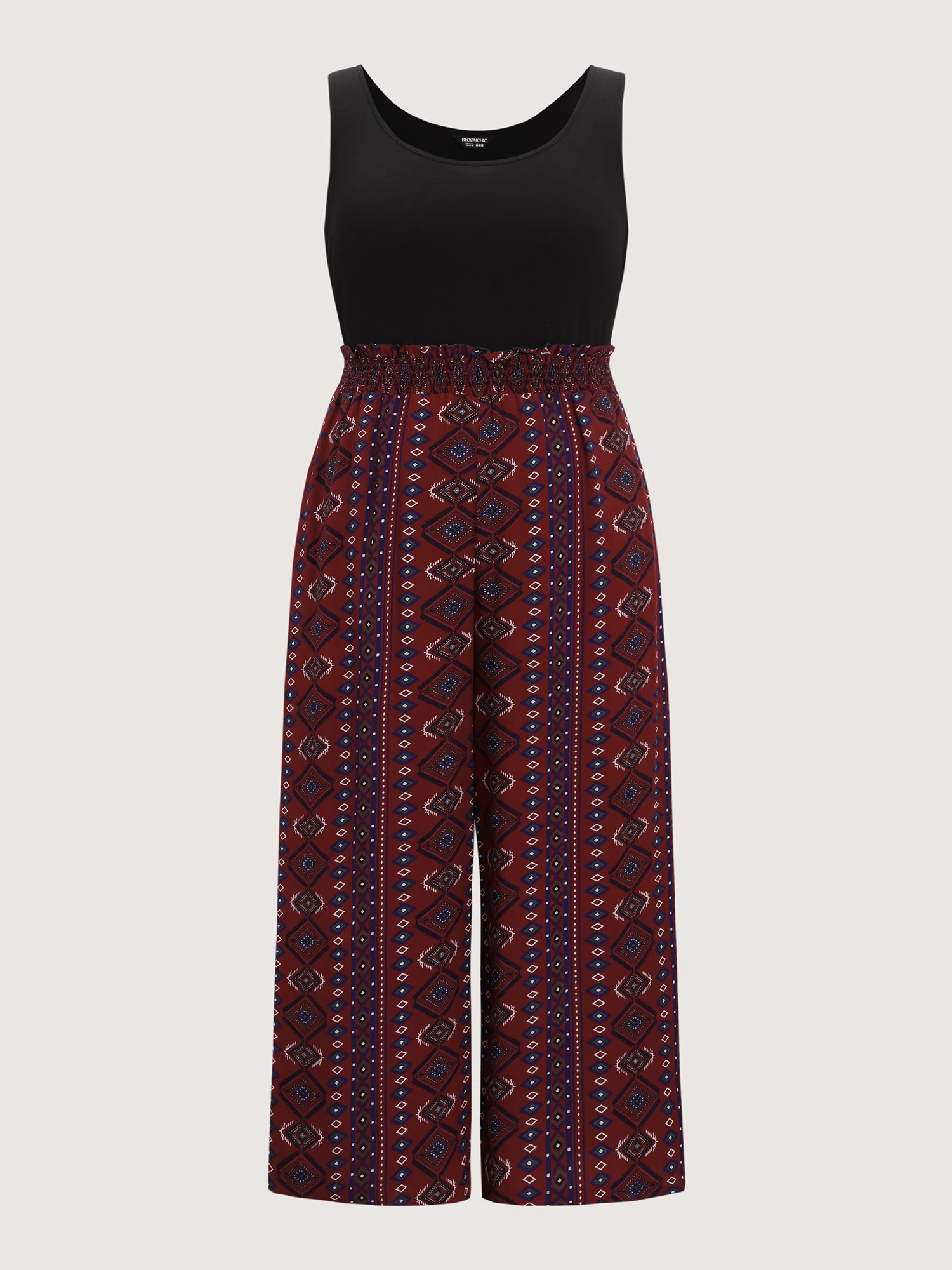 Supersoft Shirred Boho Contrast Print Jumpsuit - Image 7