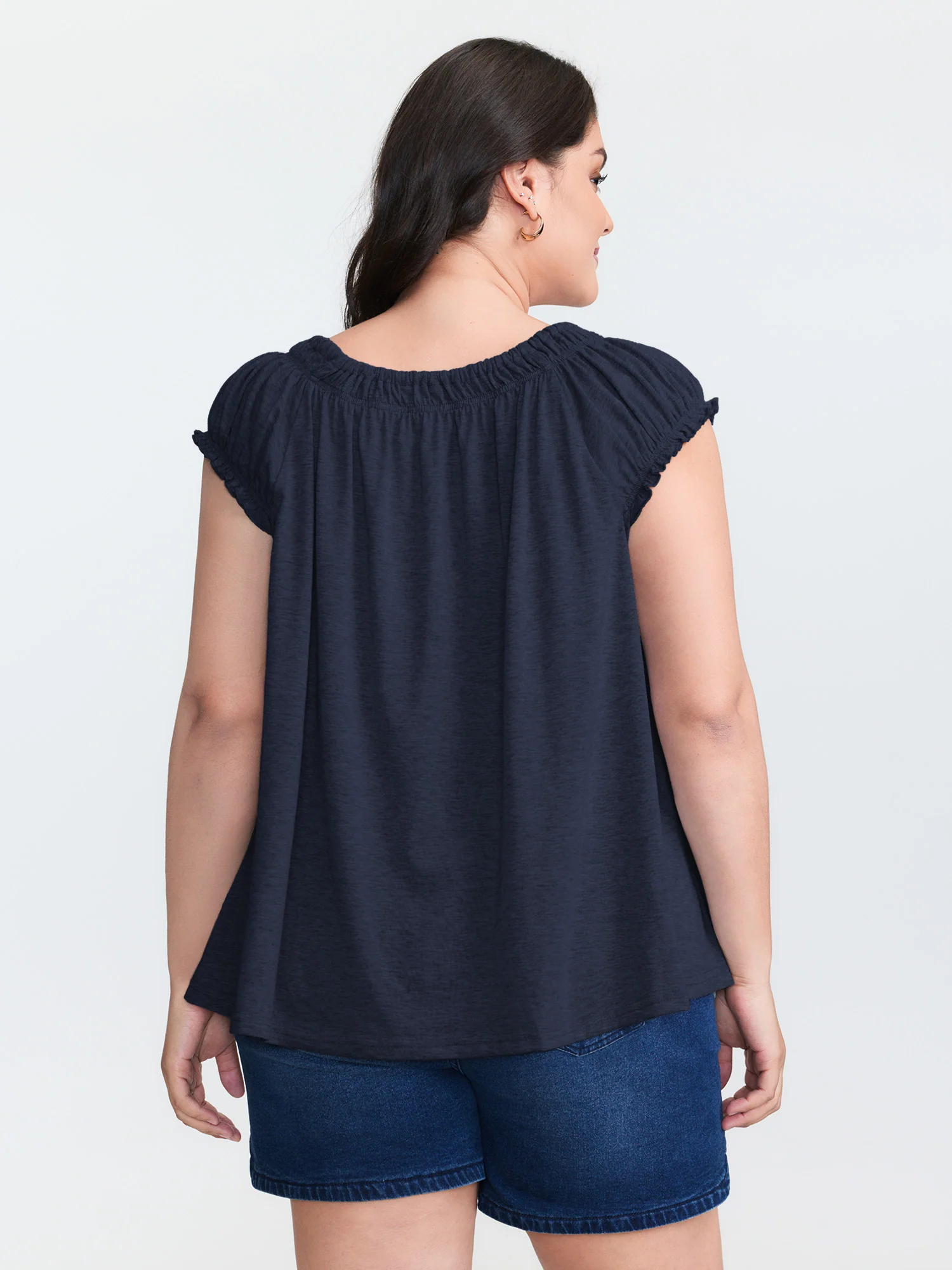 Supersoft Shirred Drawstring Neckline Flowy Top - Image 4