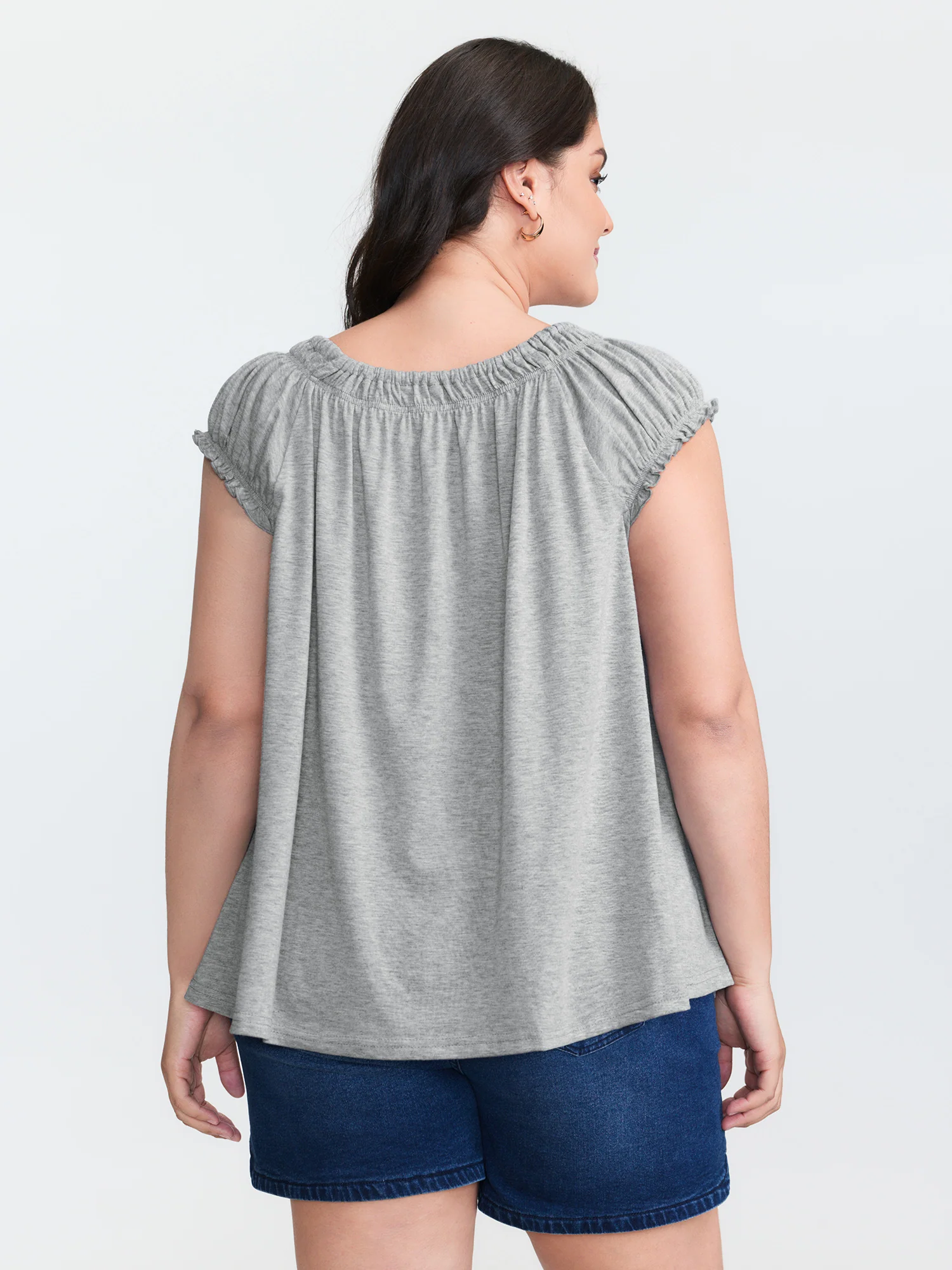 Supersoft Shirred Drawstring Neckline Flowy Top - Image 8