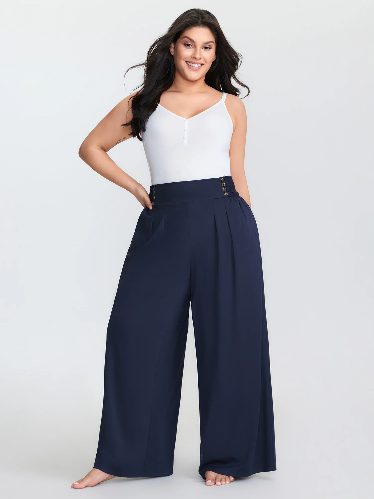 Supersoft Shirred Wide Waistband Button Lounge Bottoms - Image 2