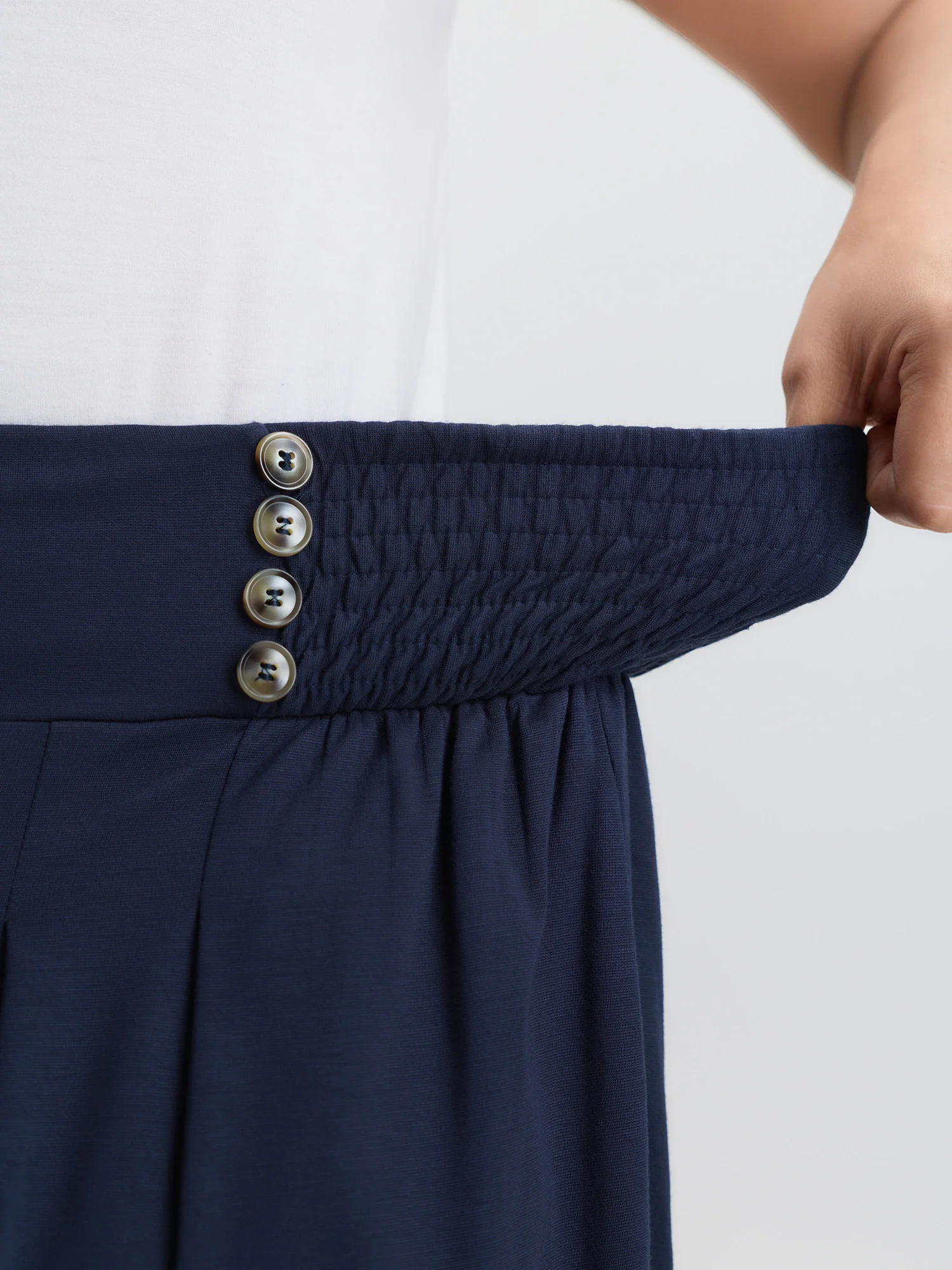 Supersoft Shirred Wide Waistband Button Lounge Bottoms - Image 4