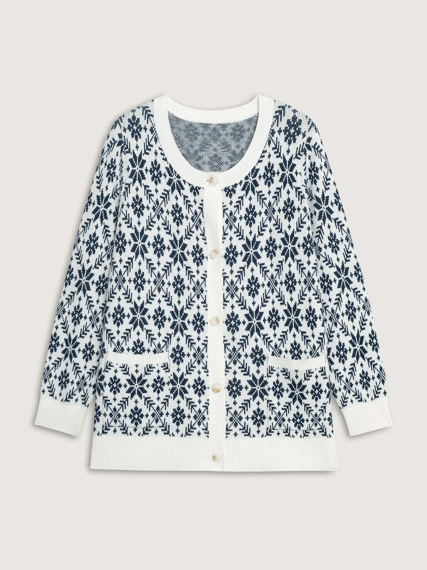 Supersoft Snowflake Jacquard Pattern Pockets Knit Cardigan - Image 9