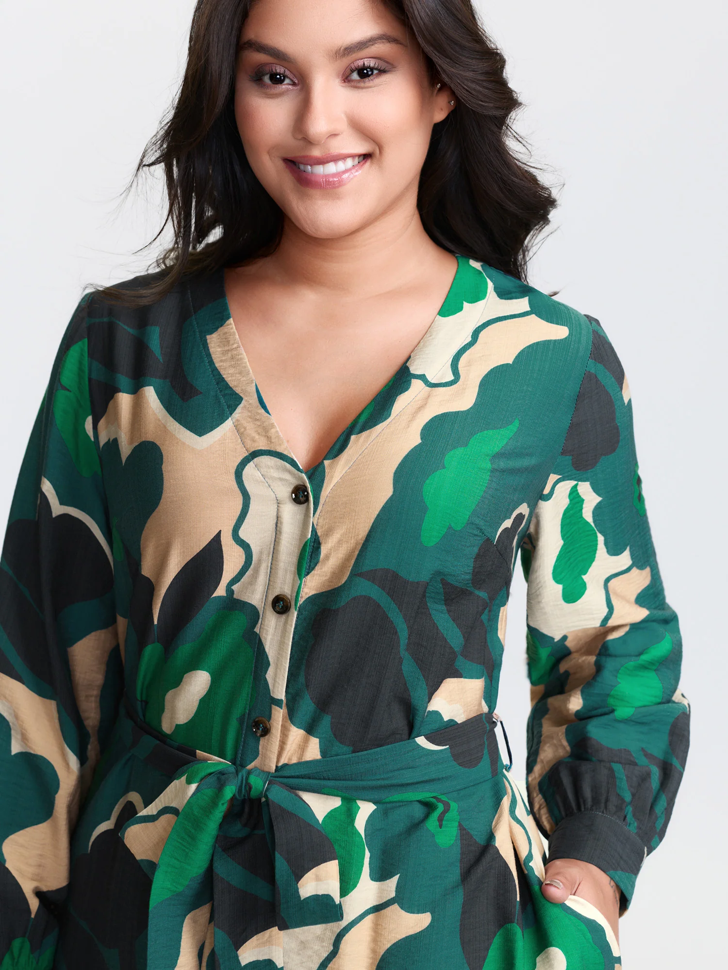 Supersoft Split Hem Belted Abstract Midi Dress - Image 3