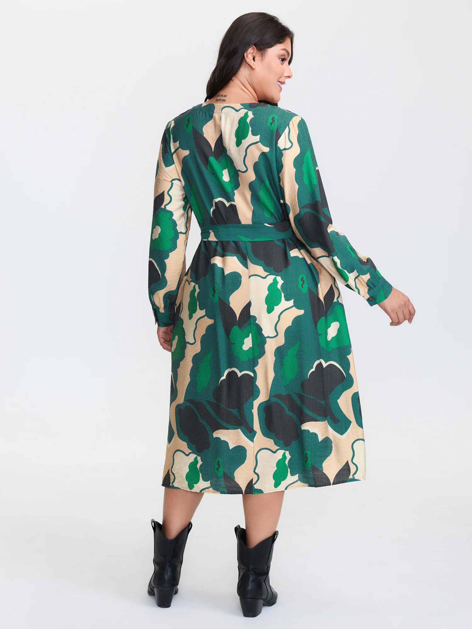 Supersoft Split Hem Belted Abstract Midi Dress - Image 4