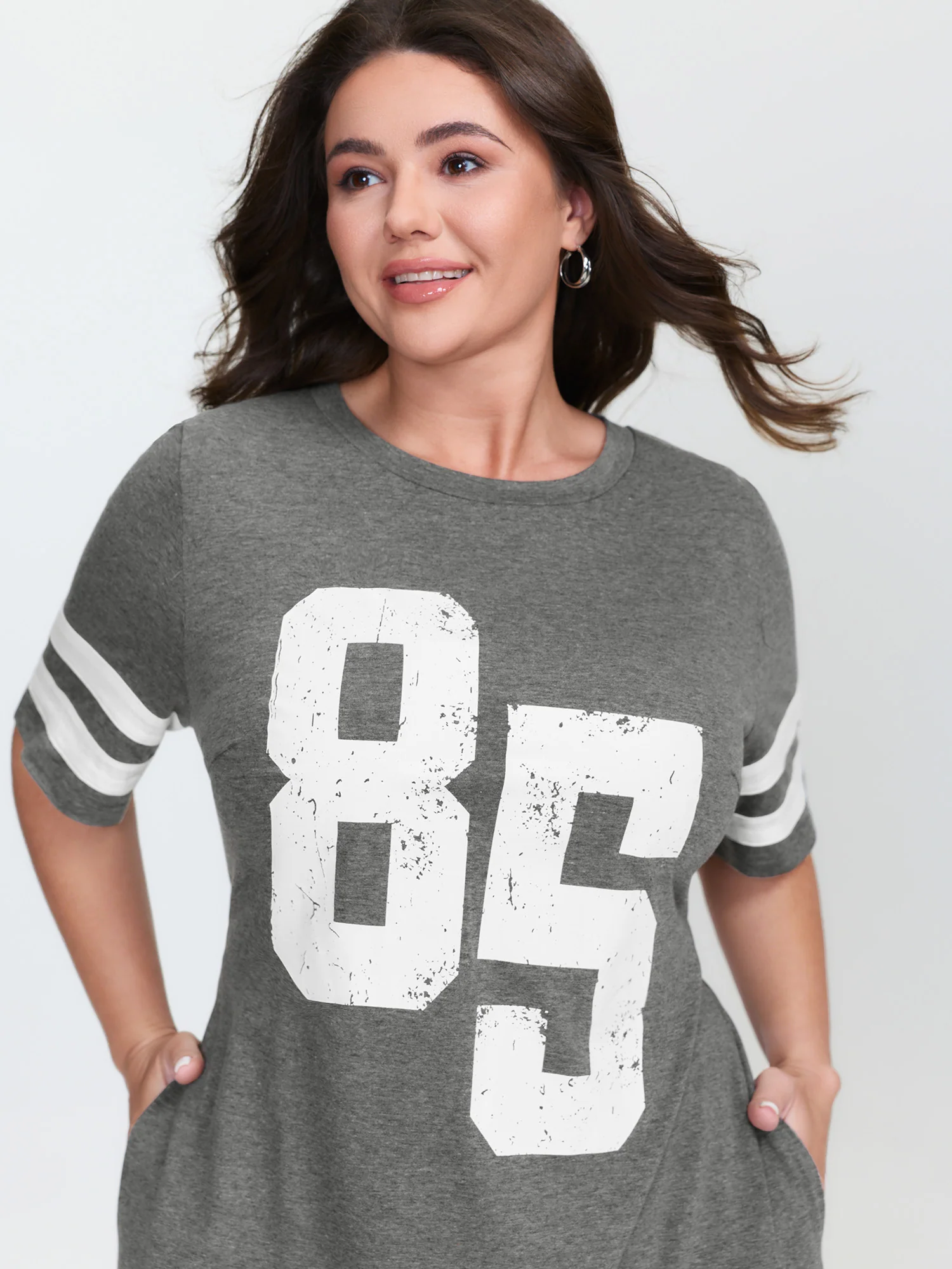 Supersoft Sporty Print Striped Sleeve Midi Dress - Image 3