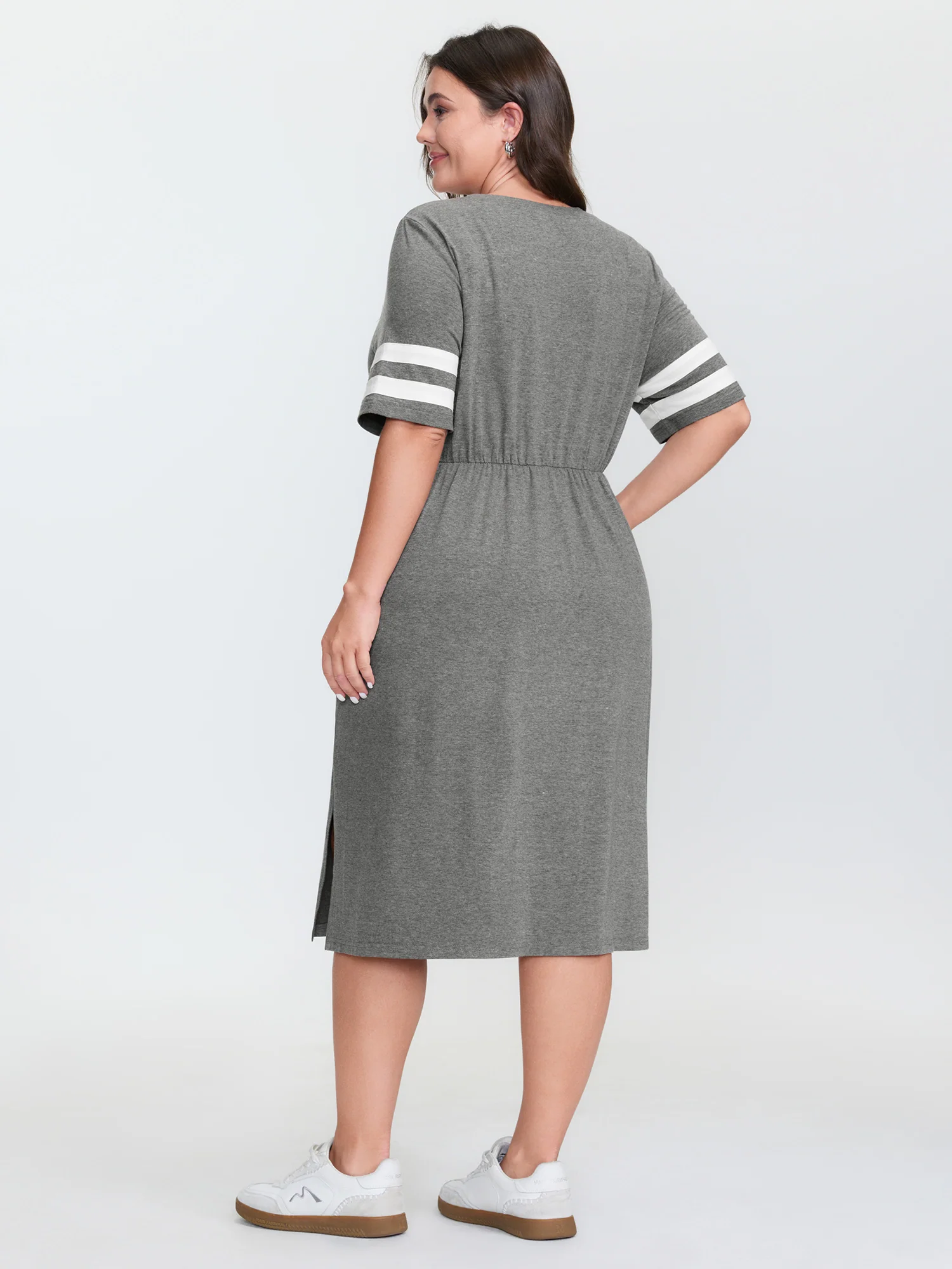Supersoft Sporty Print Striped Sleeve Midi Dress - Image 4