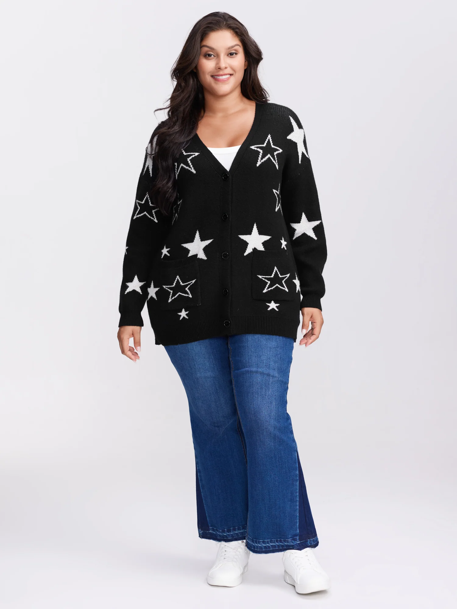 Supersoft Star Jacquard Pockets Button Knit Cardigan - Image 3