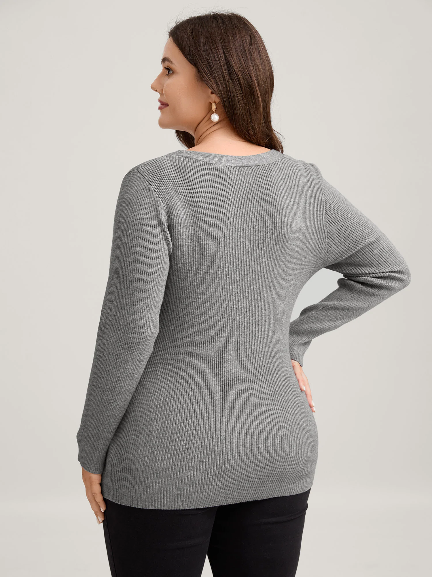 Supersoft Stretchy Cable Knit Slit Front Fitted Pullover - Image 3