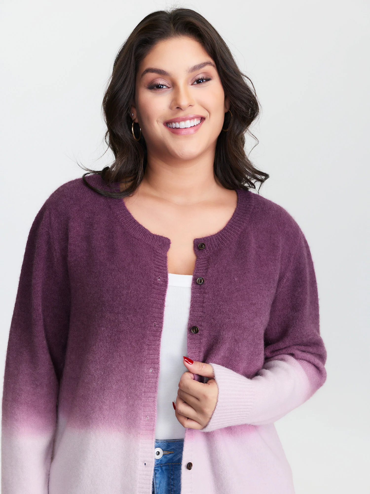Supersoft Stretchy Color Gradient Knit Cardigan - Image 3