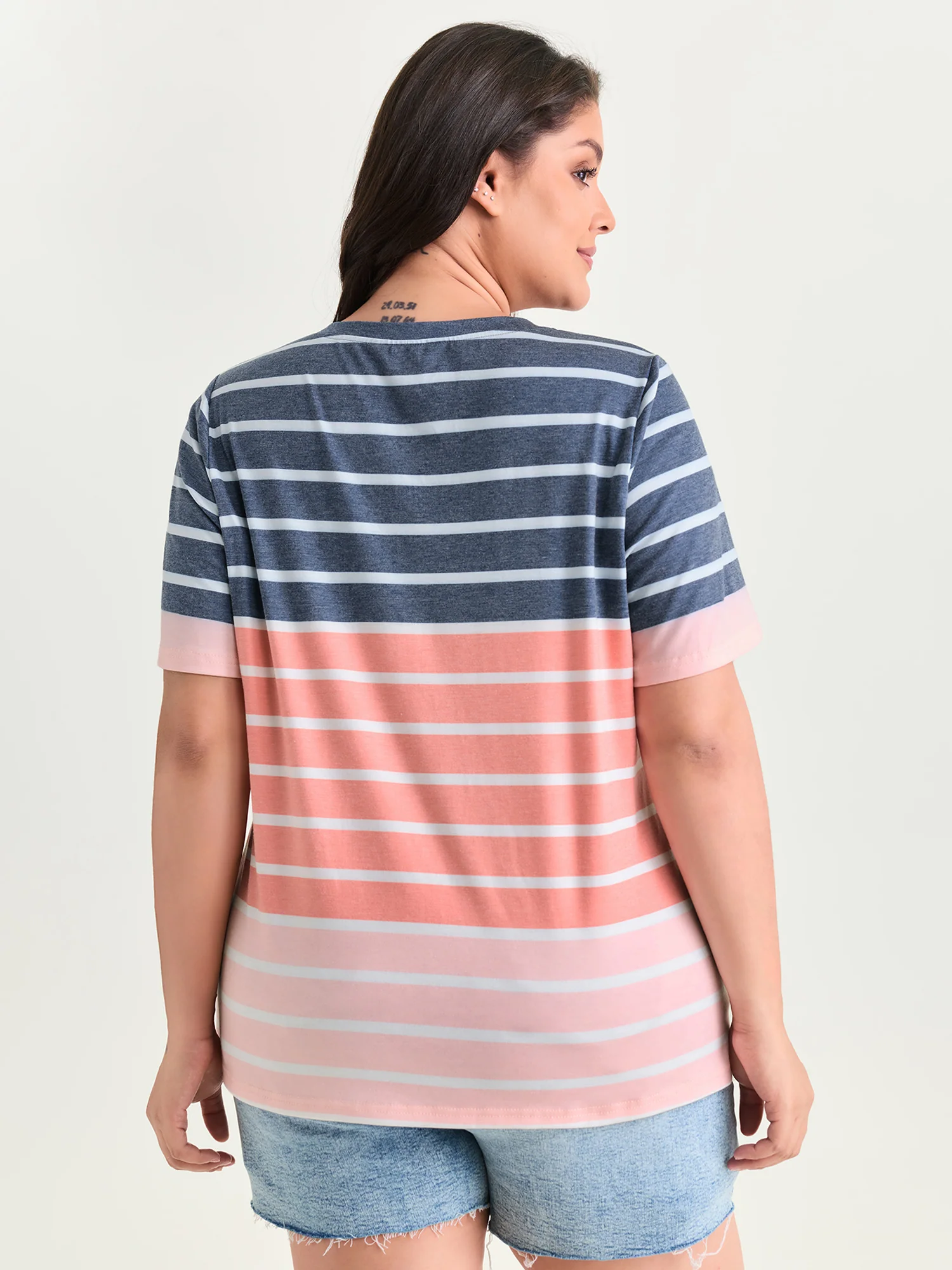 Supersoft Stretchy Colorful Striped Print V-Neck T-Shirt - Image 5