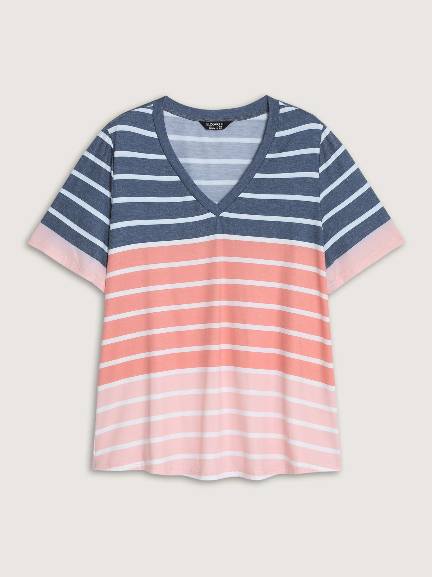 Supersoft Stretchy Colorful Striped Print V-Neck T-Shirt - Image 7