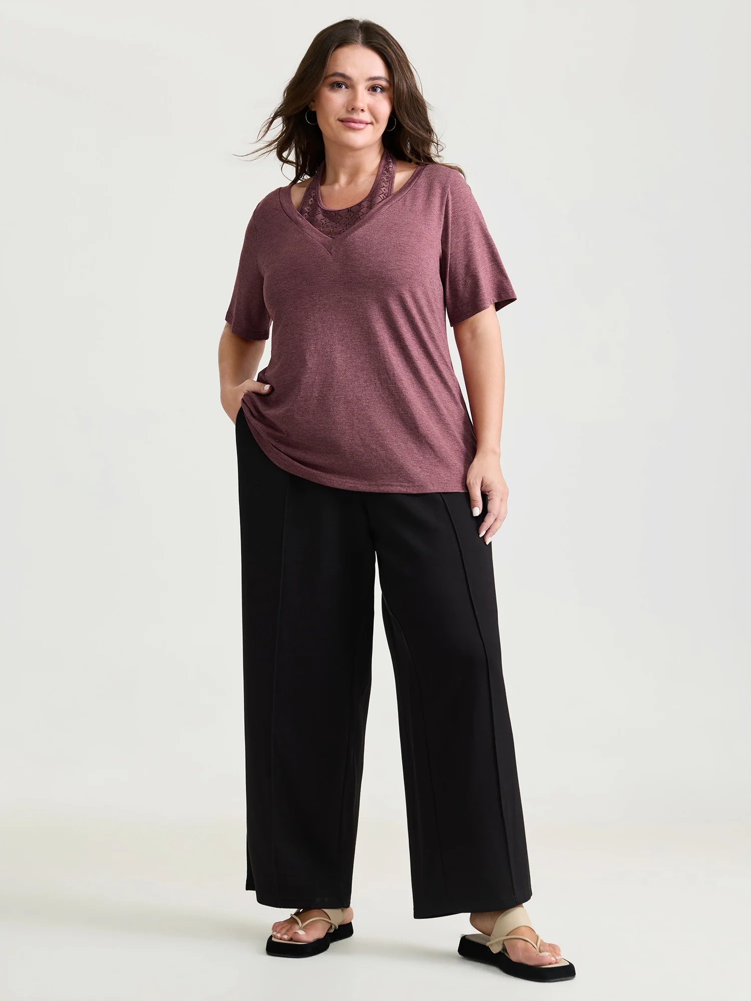 Supersoft Stretchy Cut-Out Neckline Plain T-Shirt - Image 3