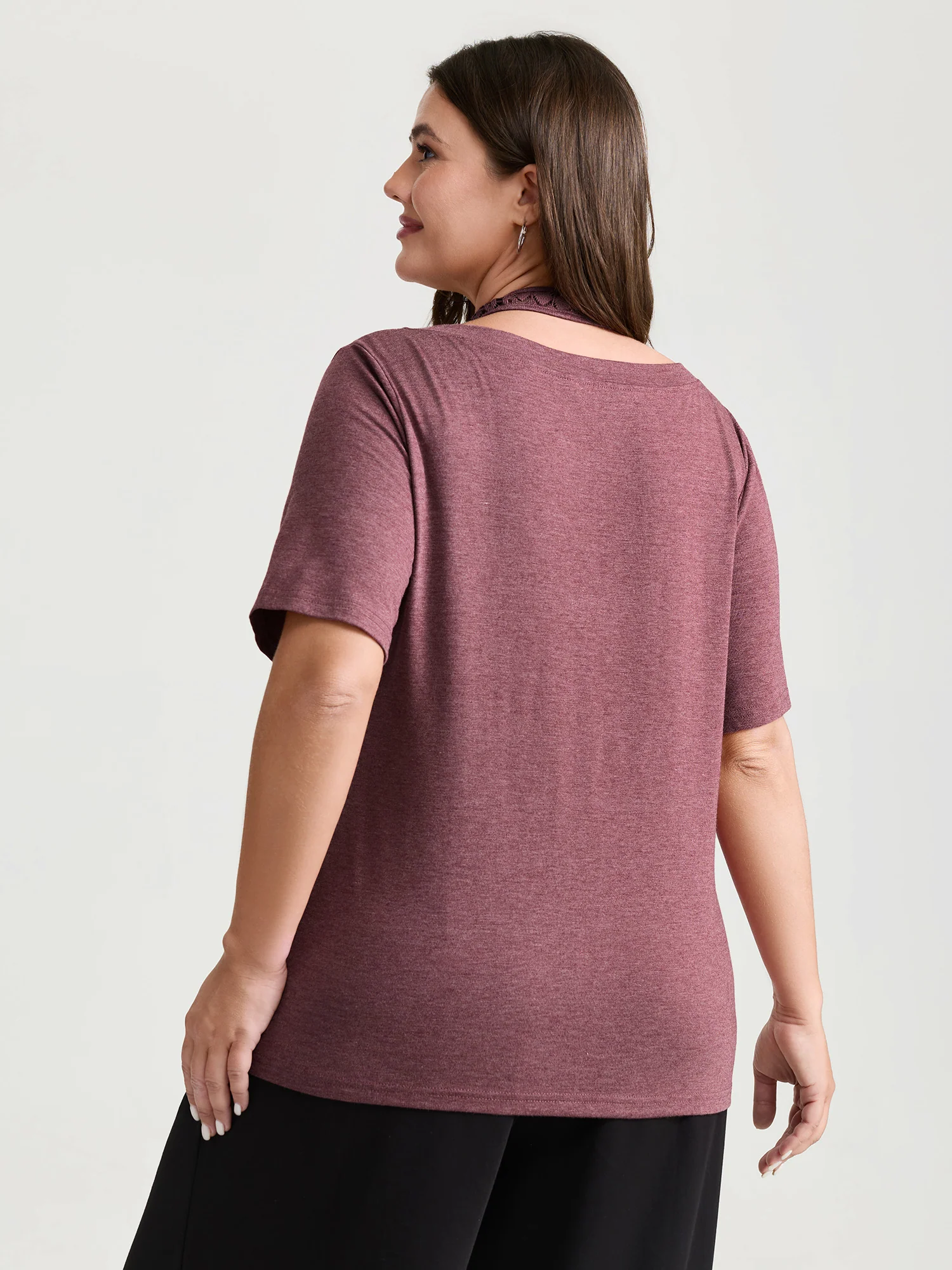 Supersoft Stretchy Cut-Out Neckline Plain T-Shirt - Image 4