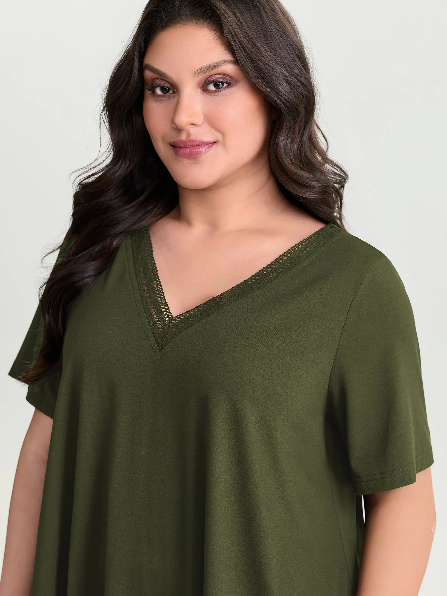 Supersoft Stretchy Draped Lace Trim Plain T-Shirt - Image 10