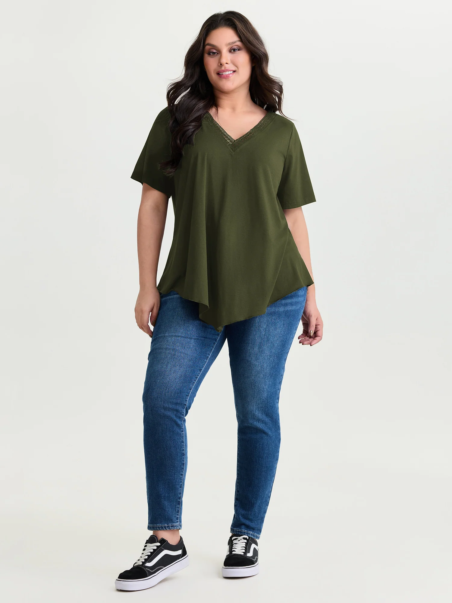 Supersoft Stretchy Draped Lace Trim Plain T-Shirt - Image 11