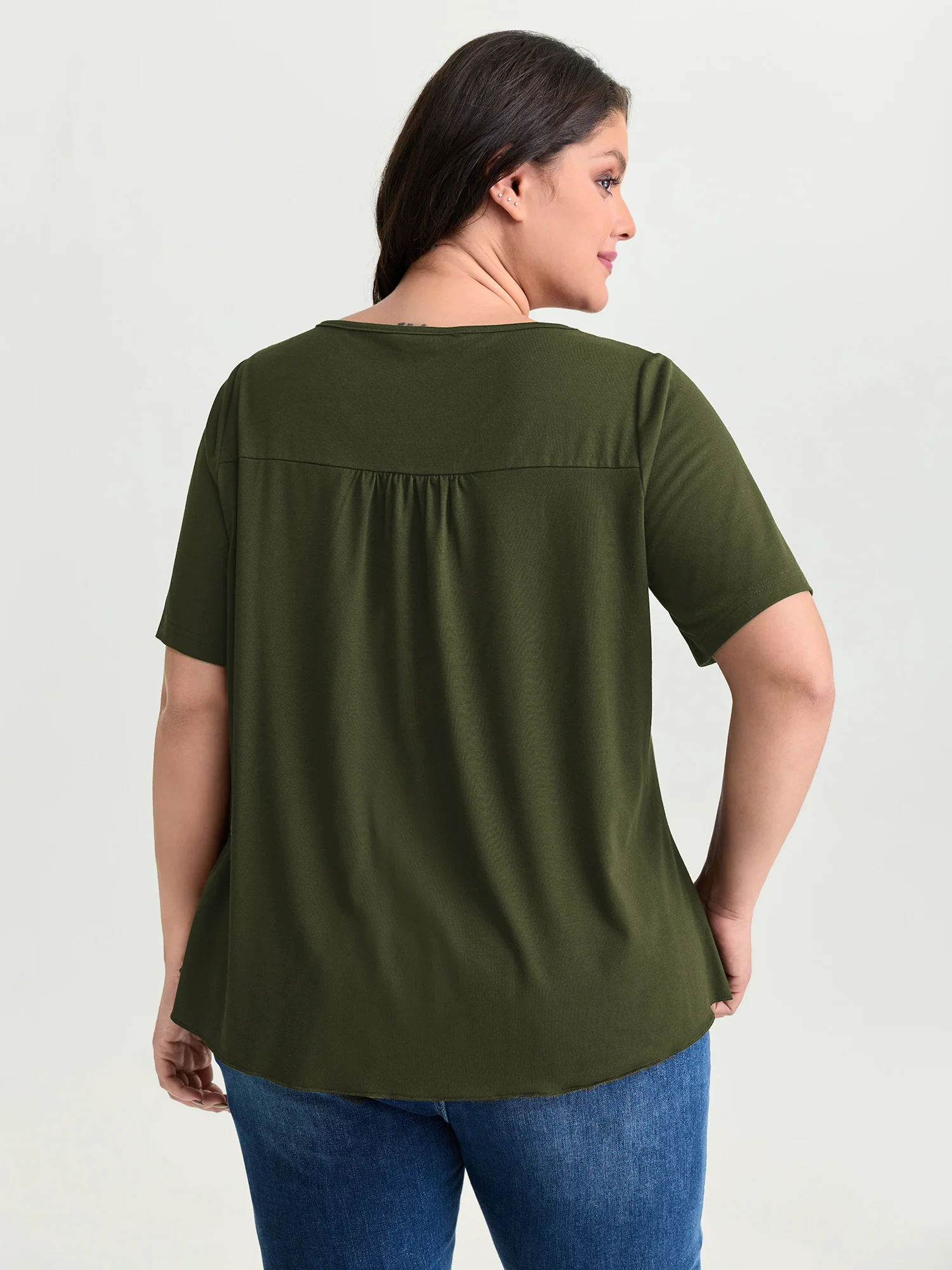 Supersoft Stretchy Draped Lace Trim Plain T-Shirt - Image 13