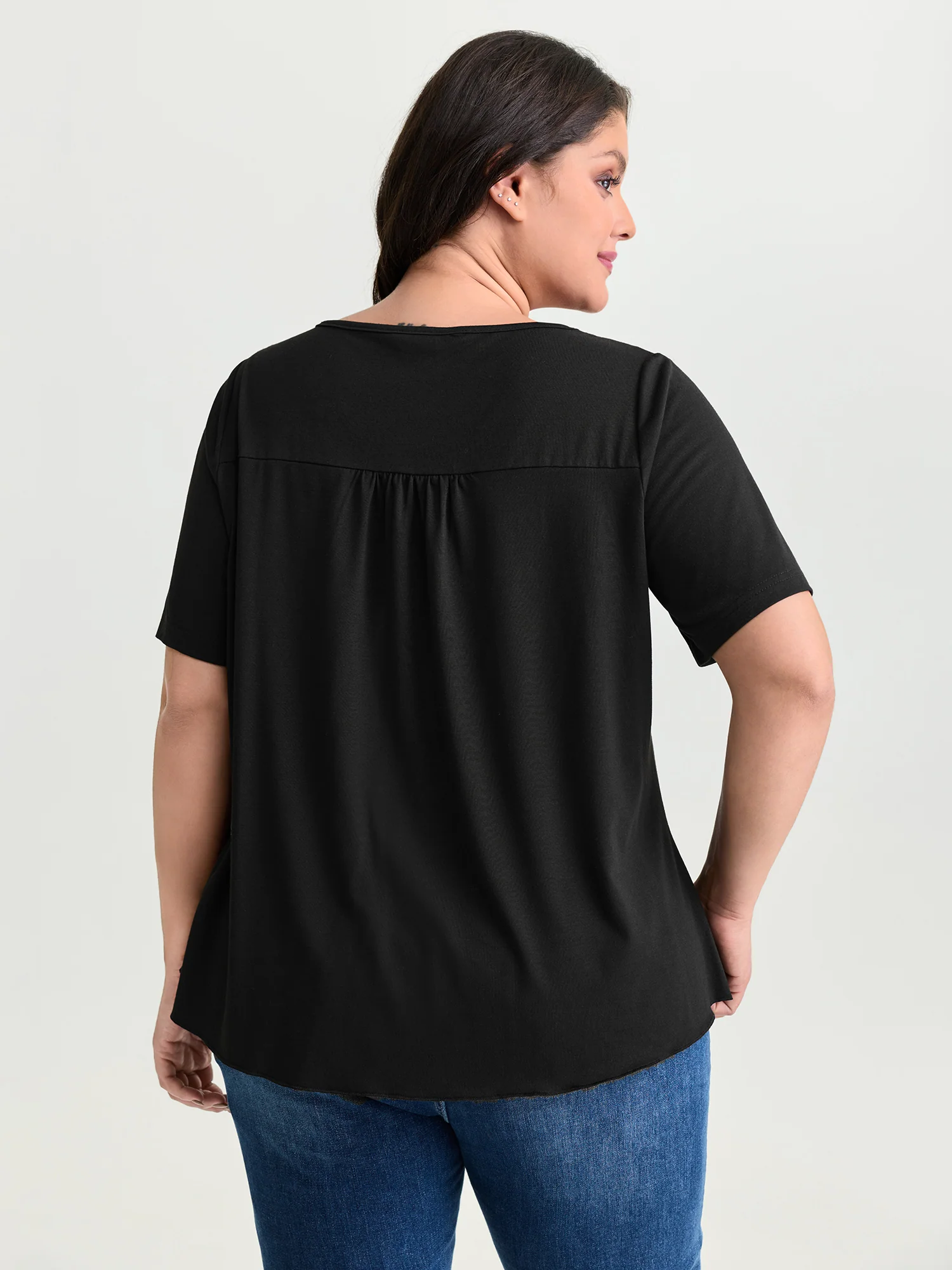 Supersoft Stretchy Draped Lace Trim Plain T-Shirt - Image 5