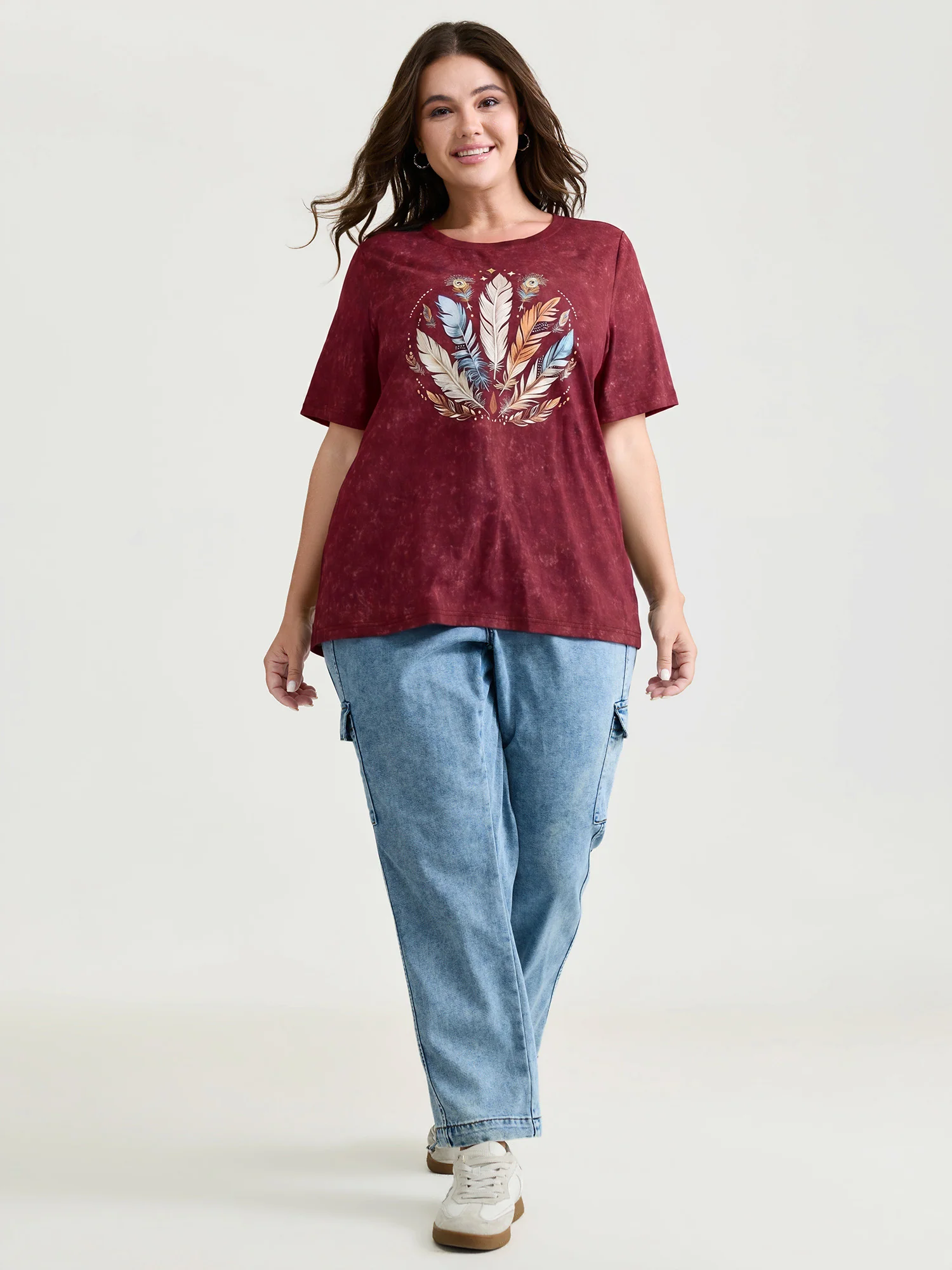 Supersoft Stretchy Feather Print Snowflake Effect T-Shirt - Image 10